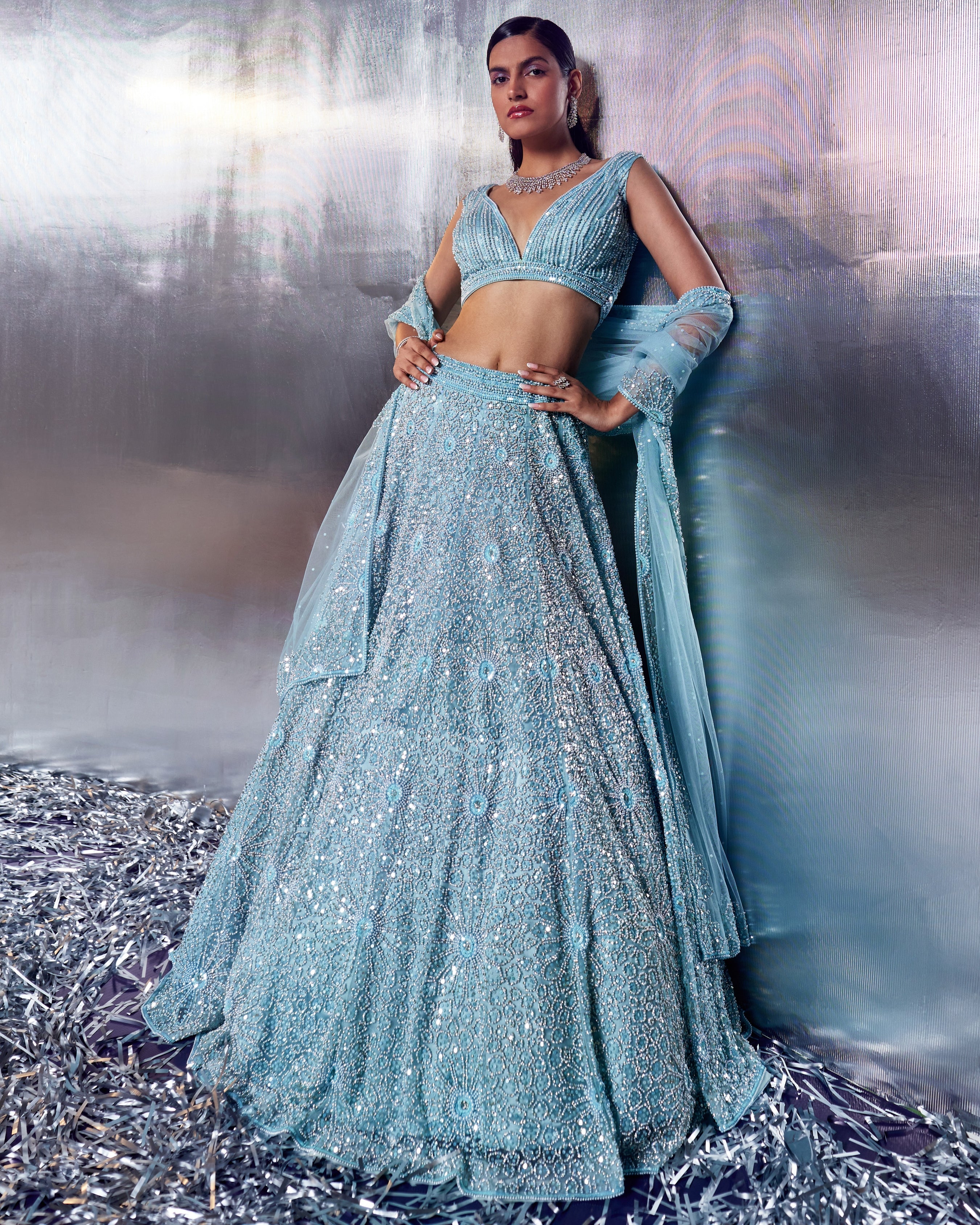 Tiffany Blue Net Lehenga Set
