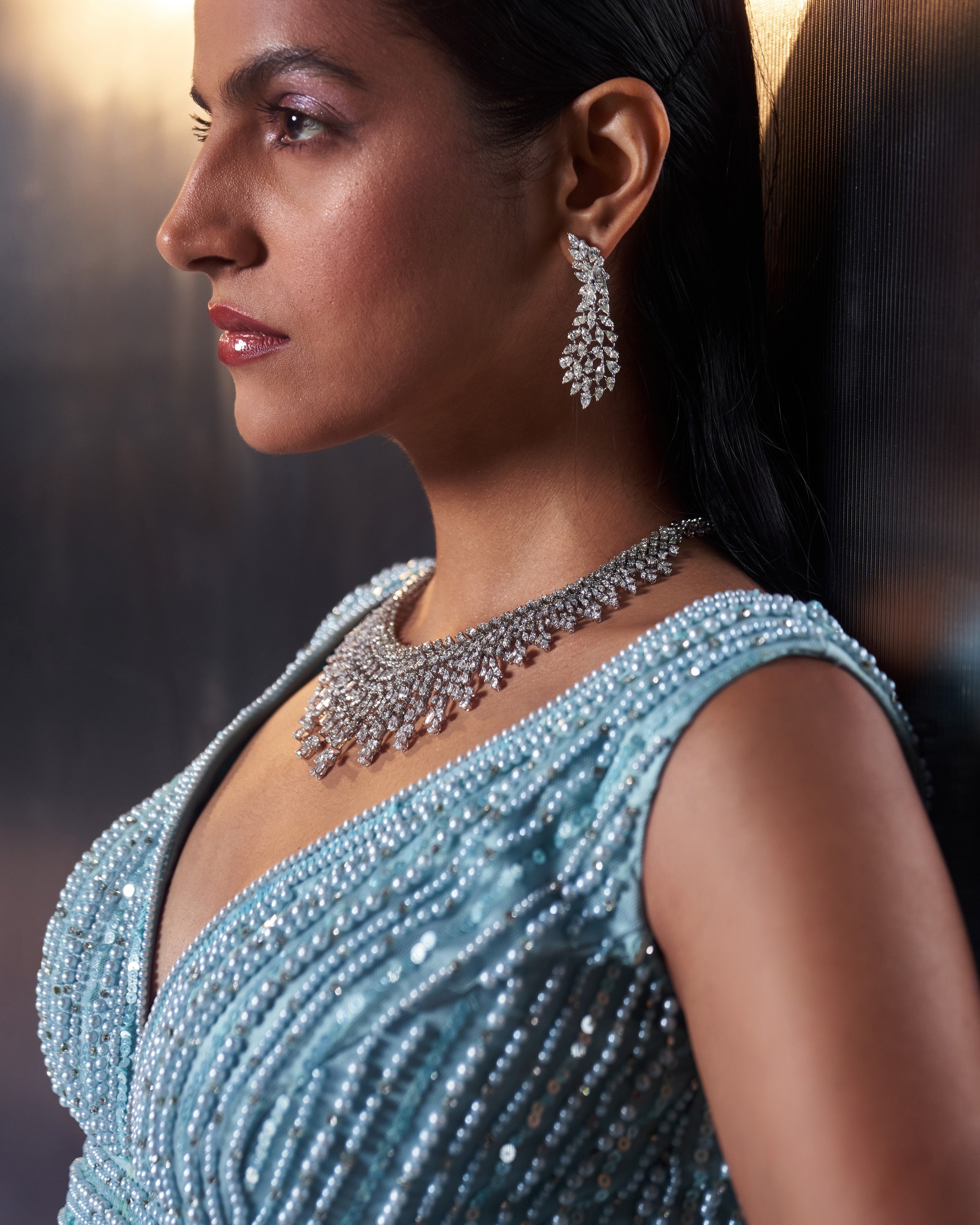 Tiffany Blue Net Lehenga Set