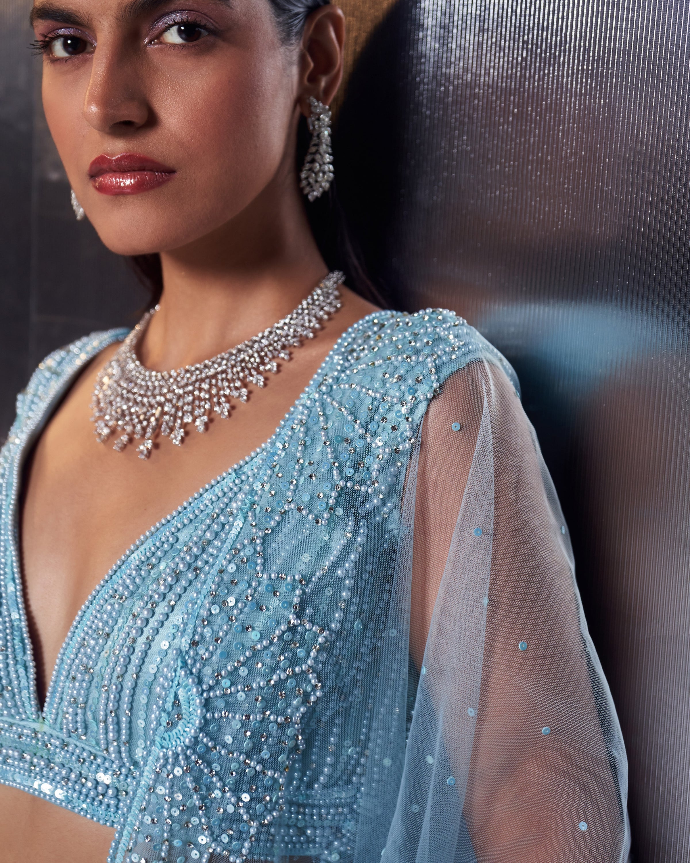 Tiffany Blue Net Lehenga Set