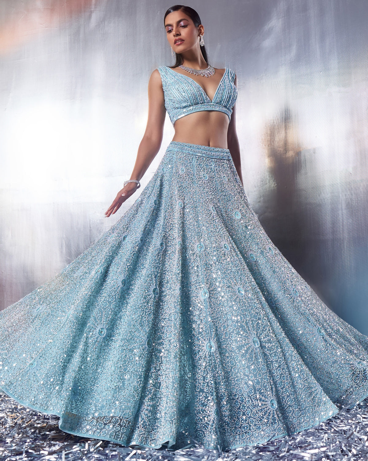 Tiffany Blue Net Lehenga Set