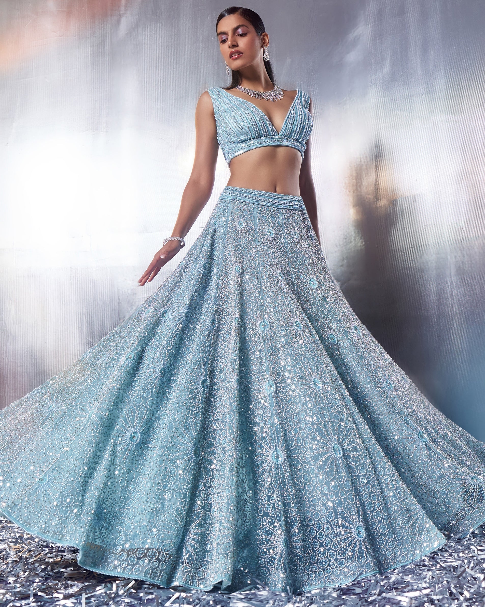 Tiffany Blue Net Lehenga Set