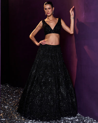 Kriti Black Net Lehenga Set