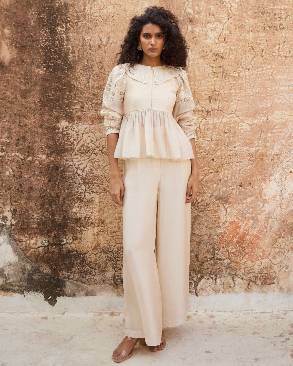 Ivory Peplum Top And Pant Set