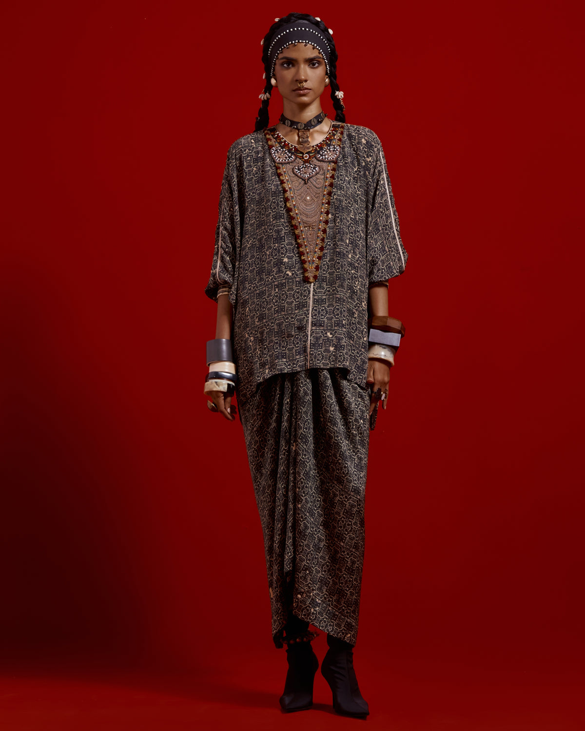 Kuru Trapeze Kurta Set with Drape Skirt