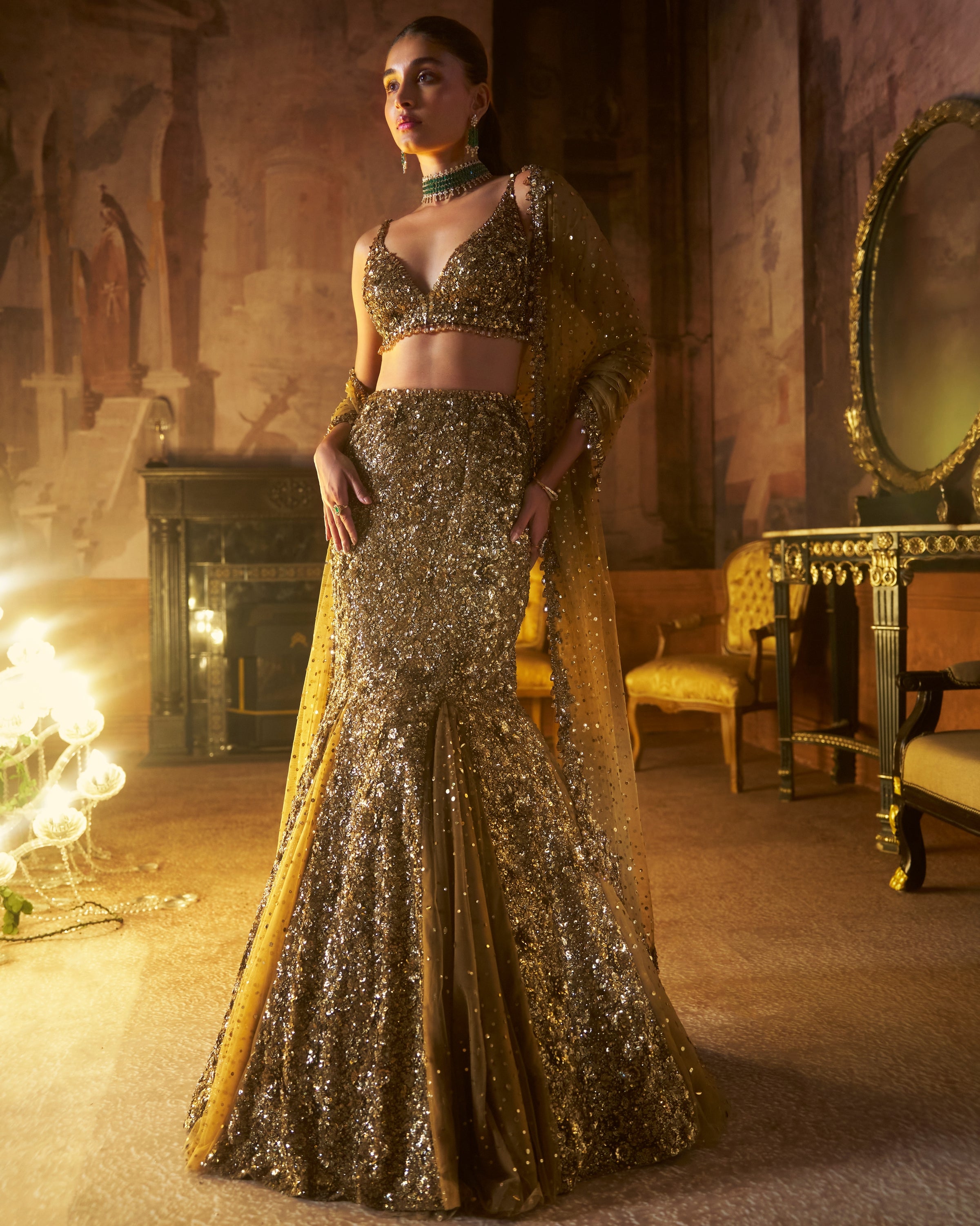 Antique Gold Fit & Flare Skirt Set