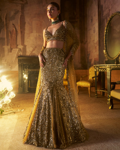 Antique Gold Fit & Flare Skirt Set