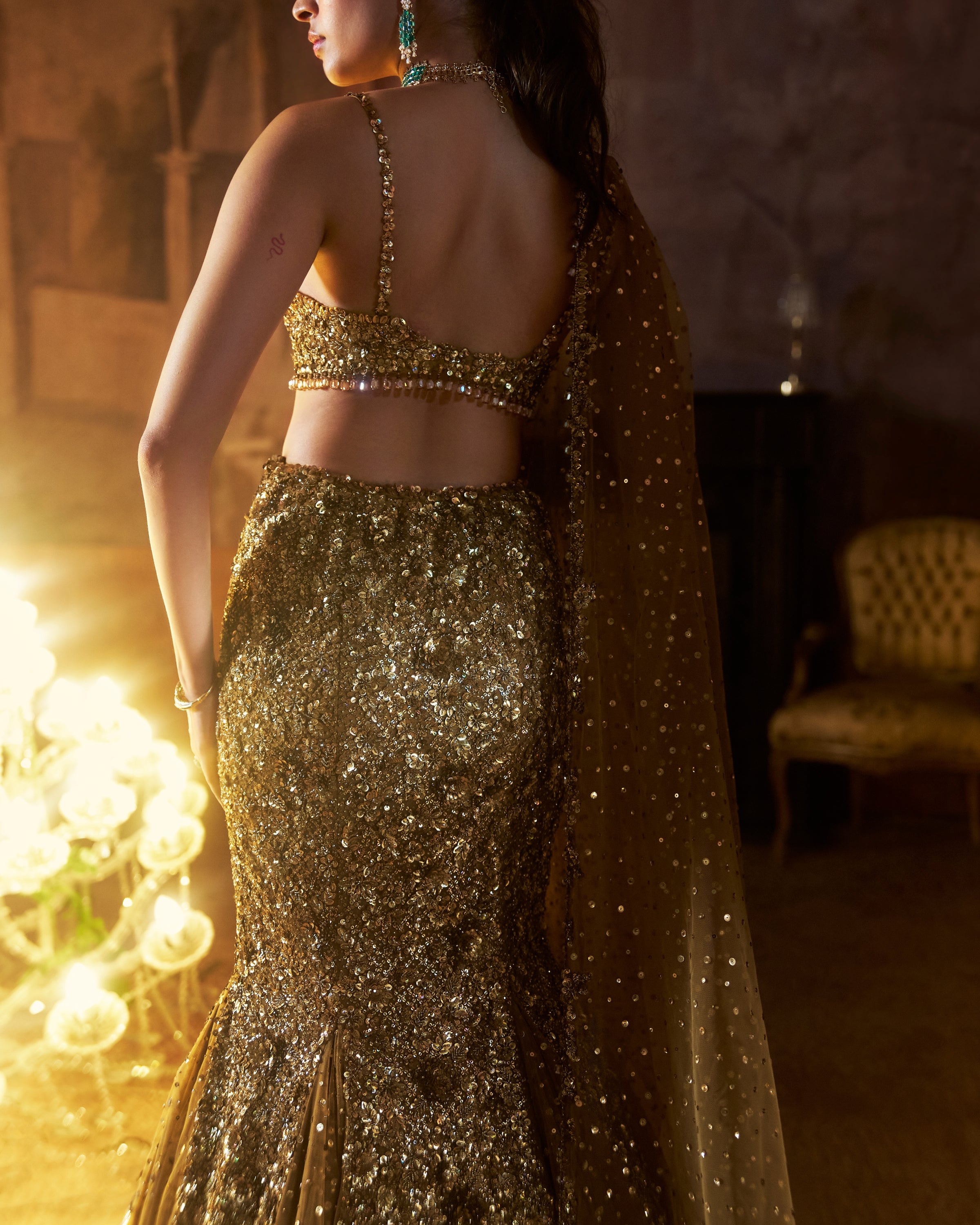 Antique Gold Fit & Flare Skirt Set