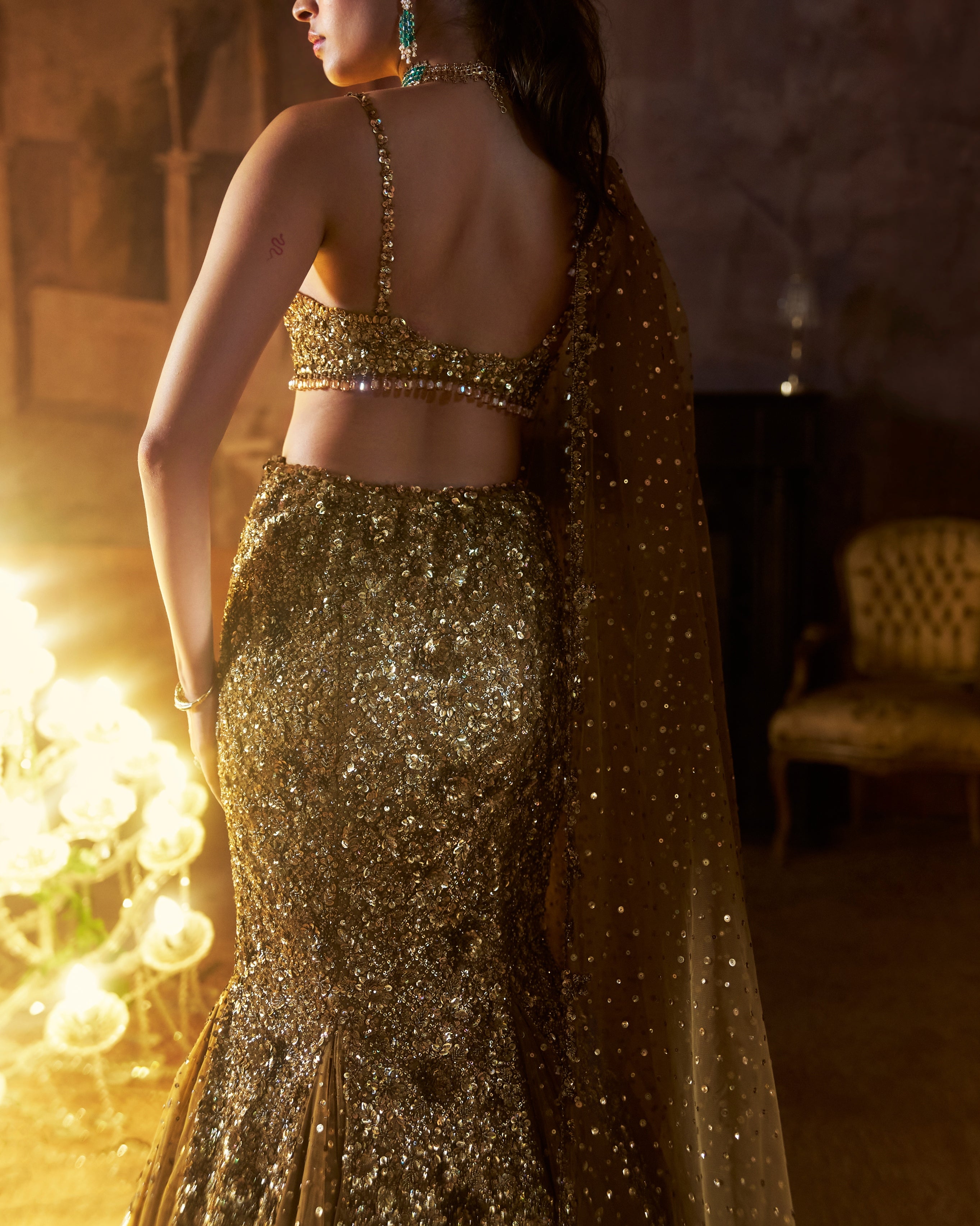 Antique Gold Fit & Flare Skirt Set