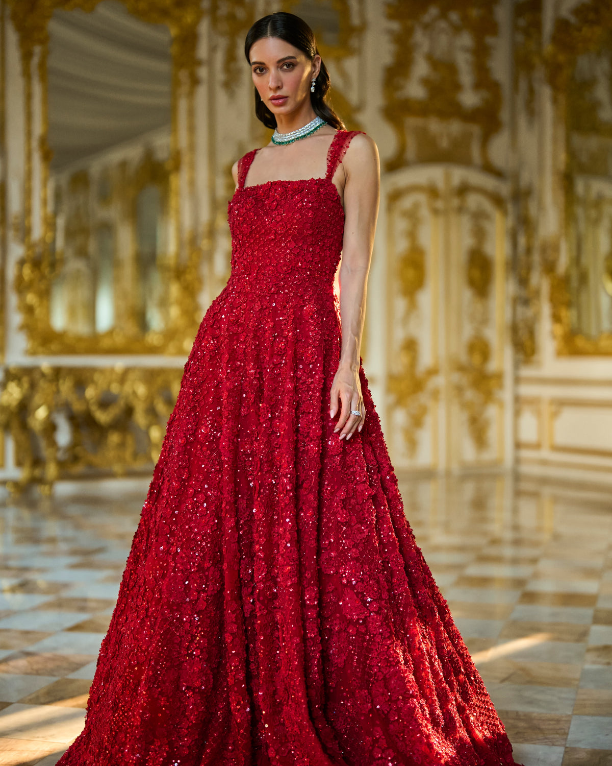 Red Three-Dimensional Gown