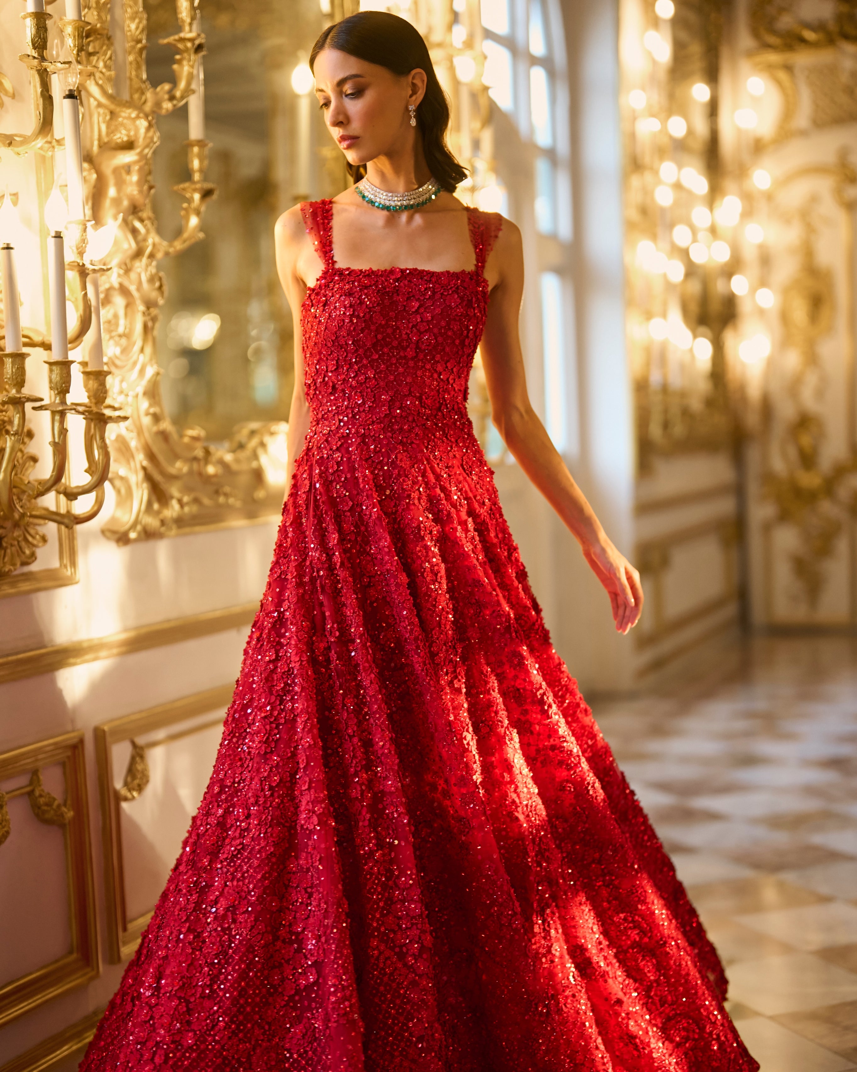Red Three-Dimensional Gown