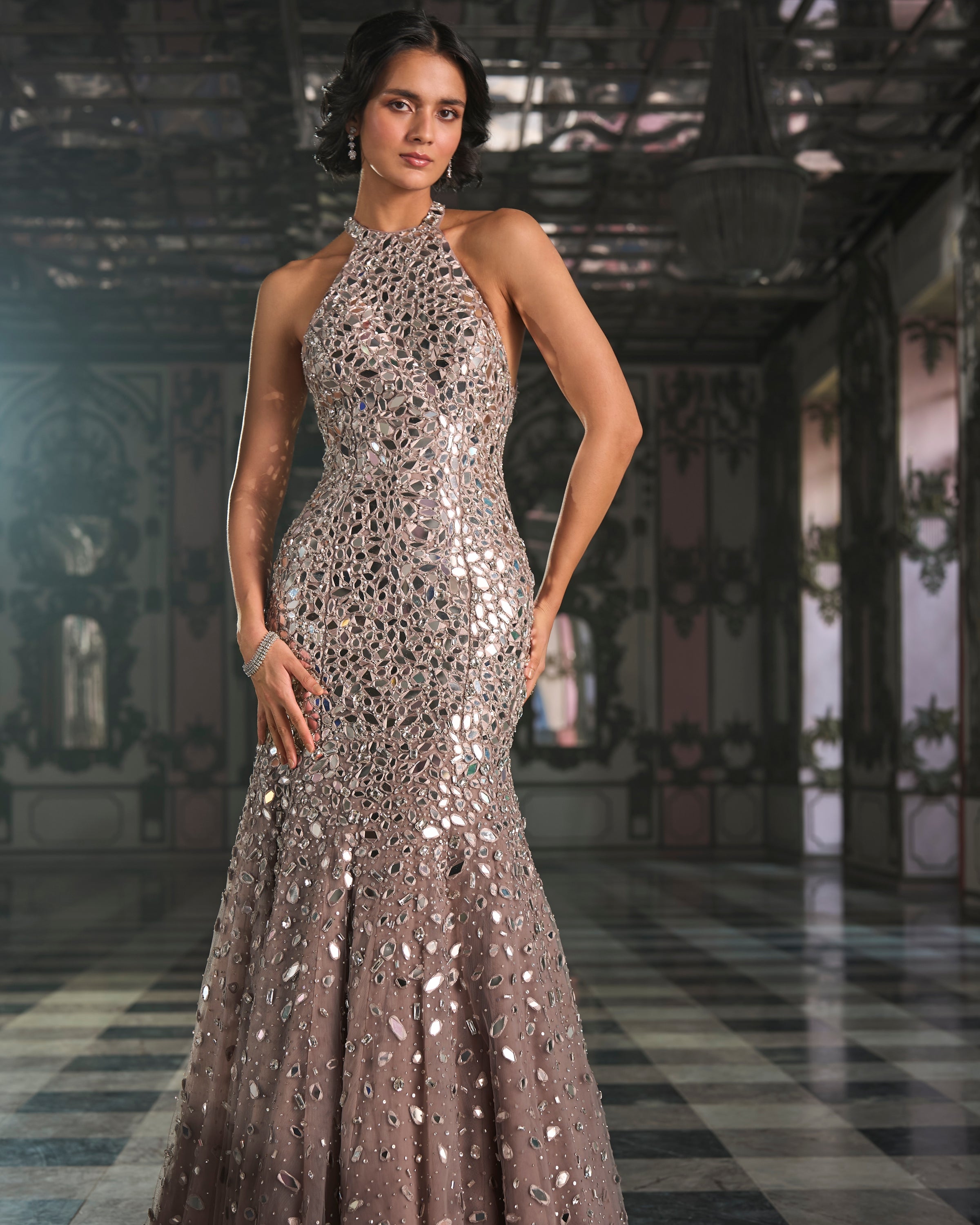 Fit & Flare Mirror Work Gown