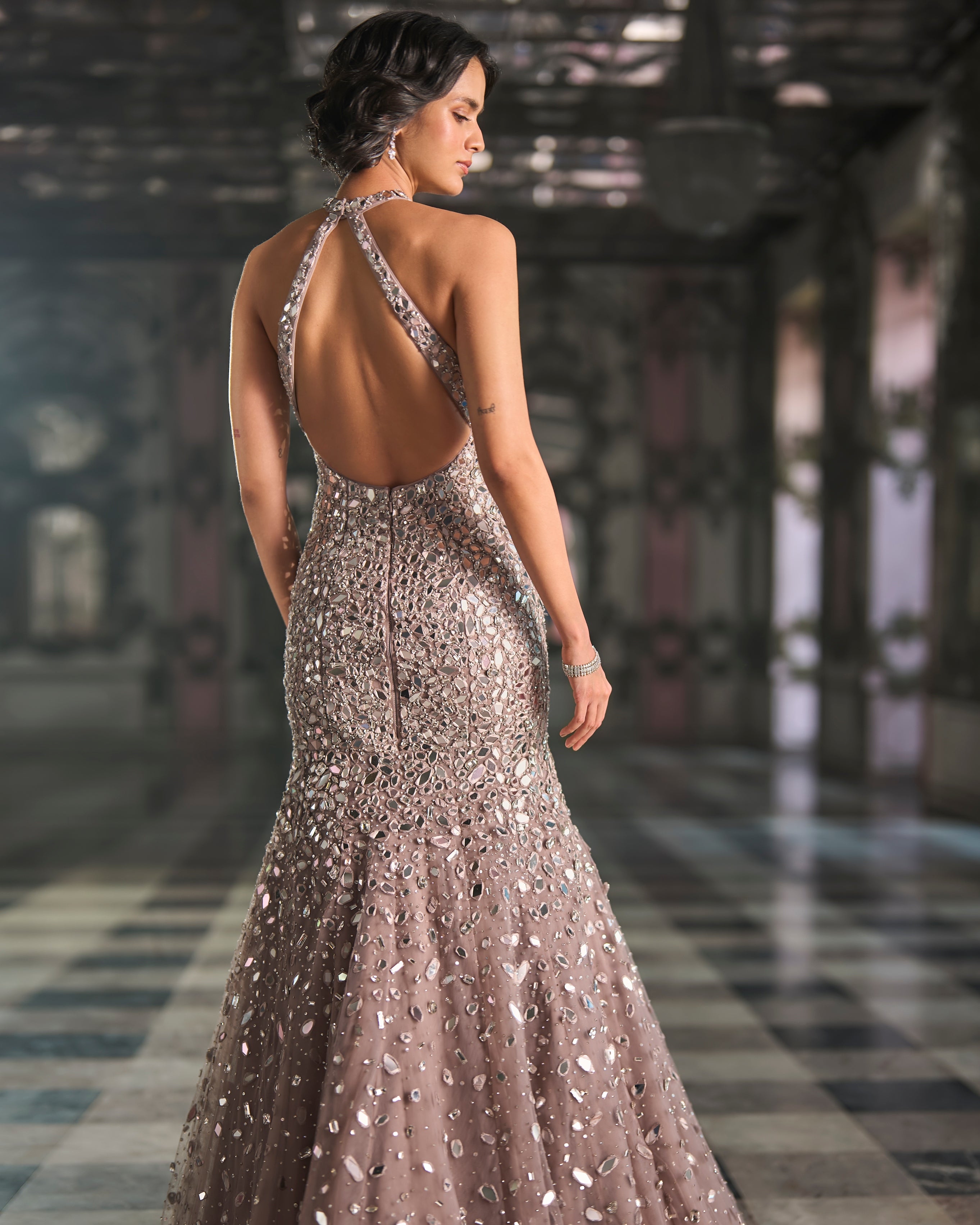 Fit & Flare Mirror Work Gown