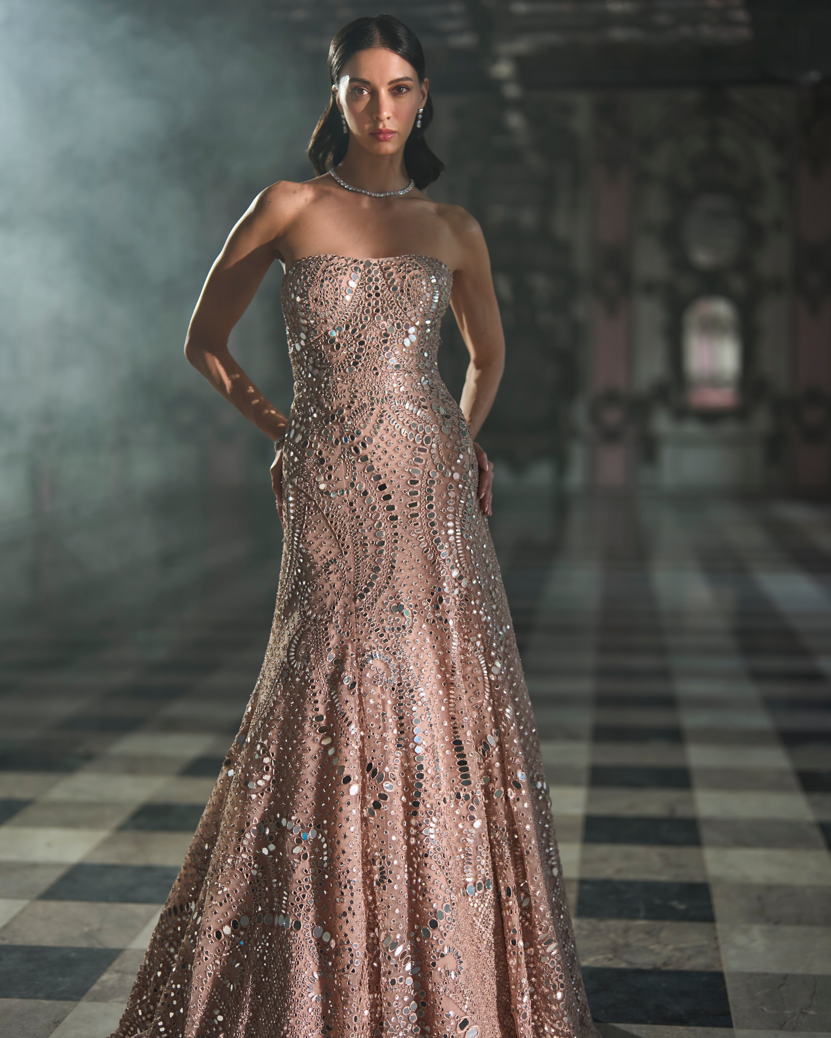 Rose Gold Mirror Work Gown