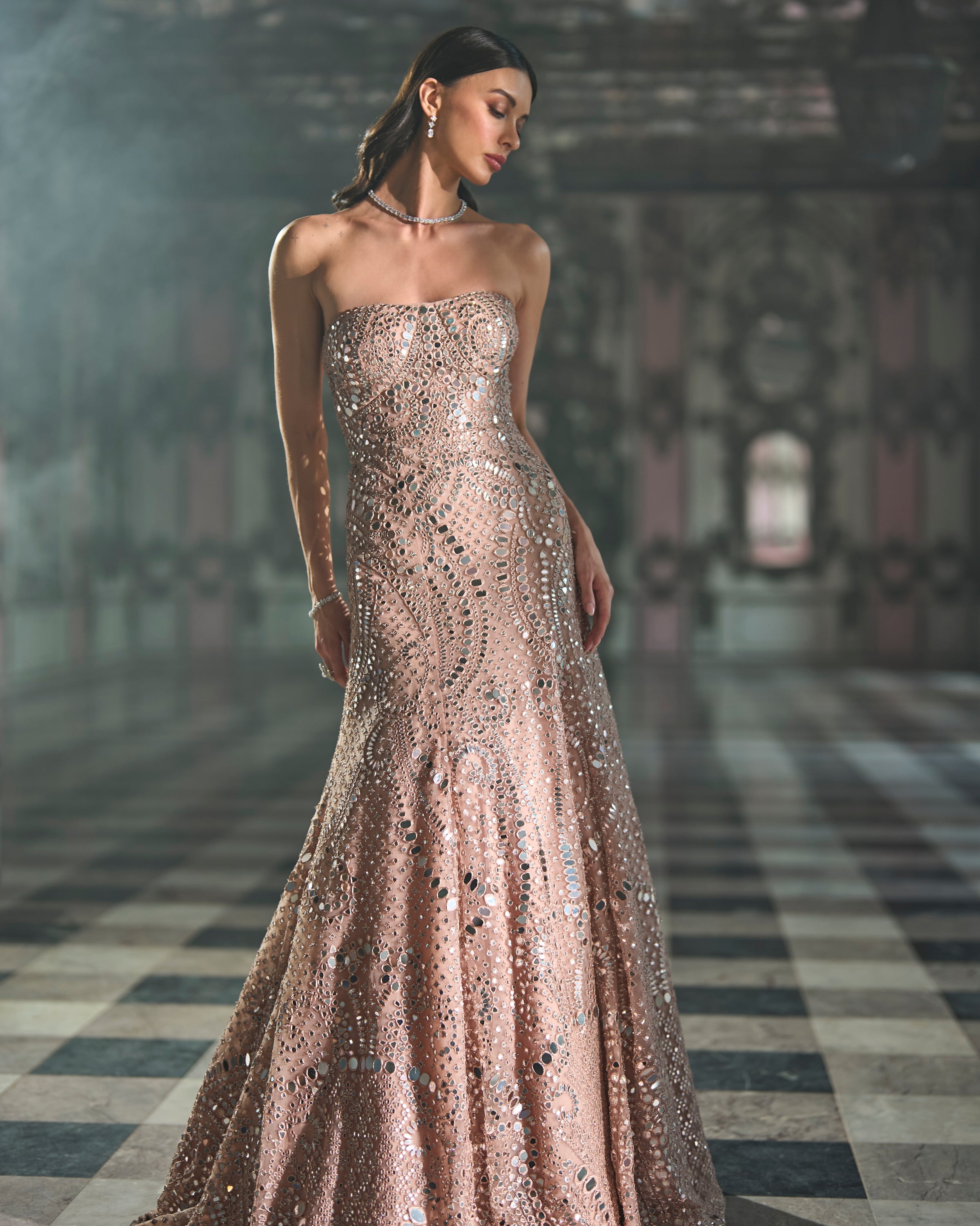 Rose Gold Mirror Work Gown