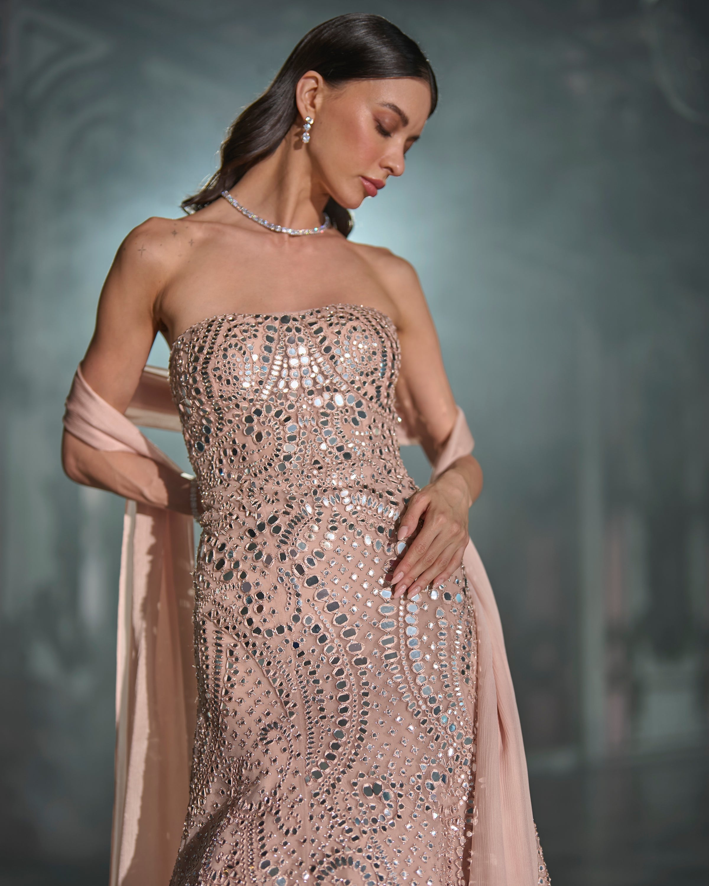 Rose Gold Mirror Work Gown