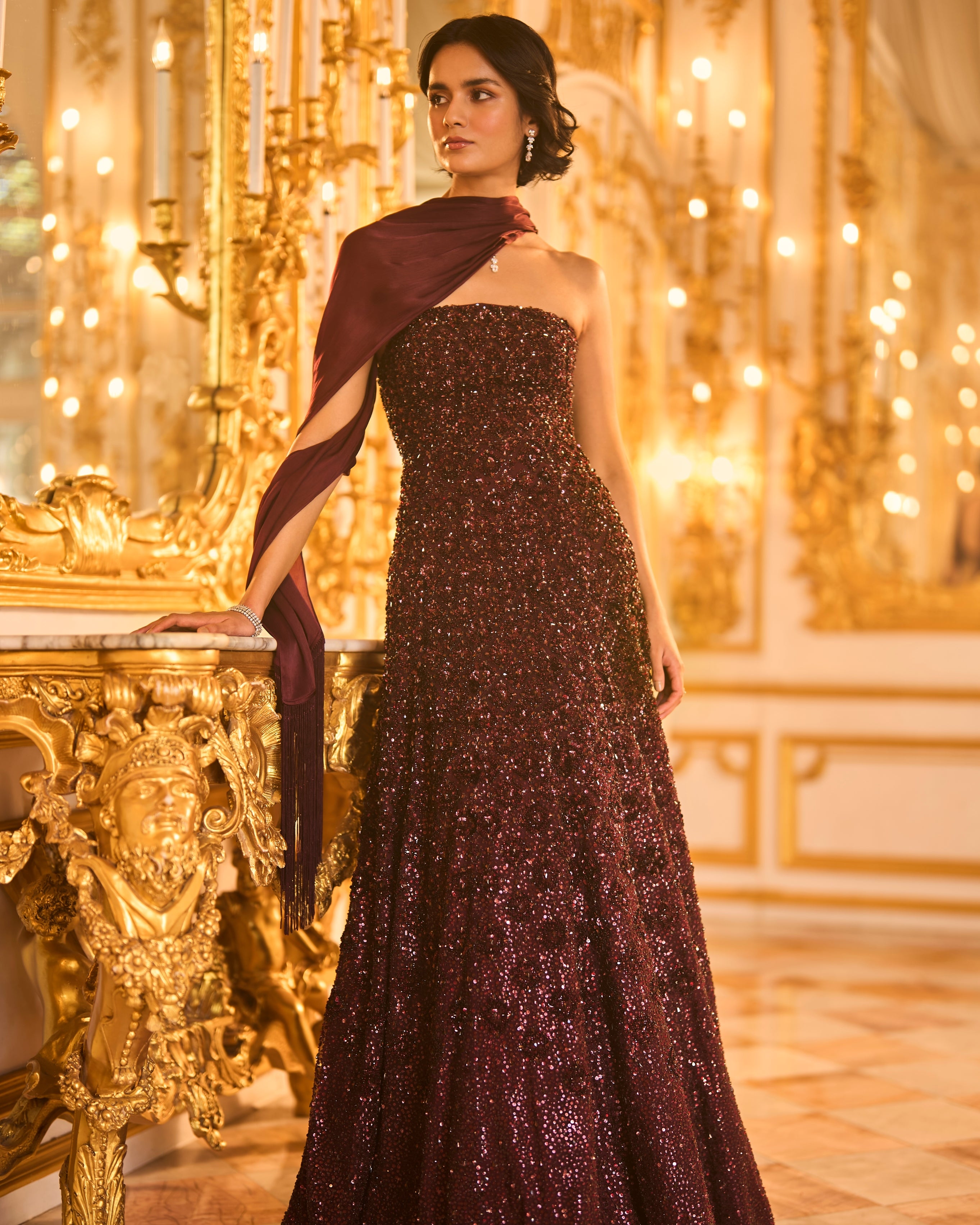 Wine Sequin Gown
