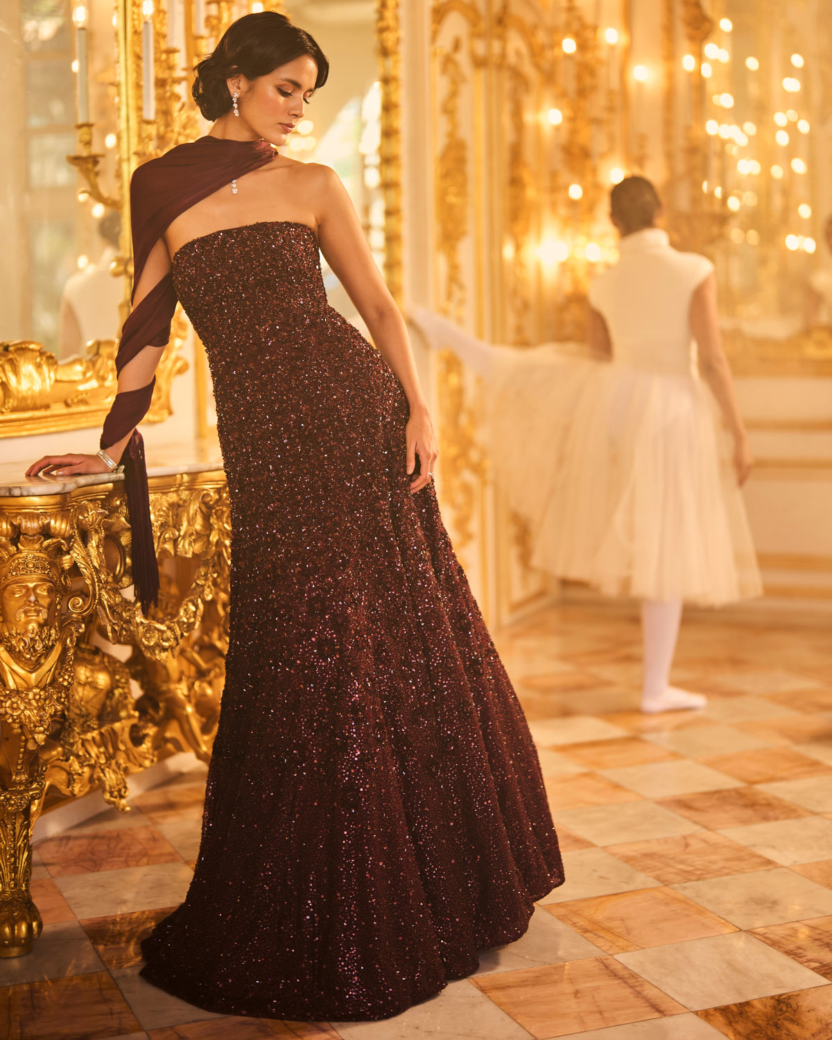 Wine Sequin Gown