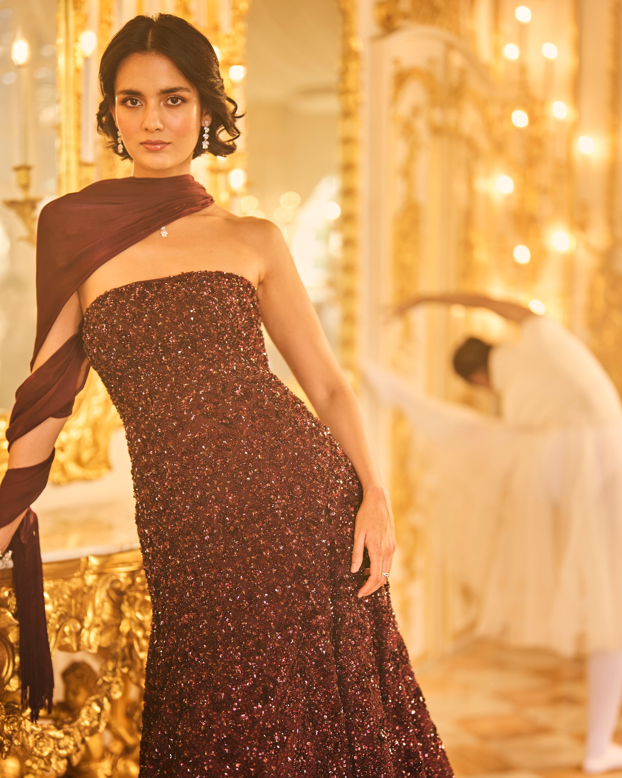 Wine Sequin Gown