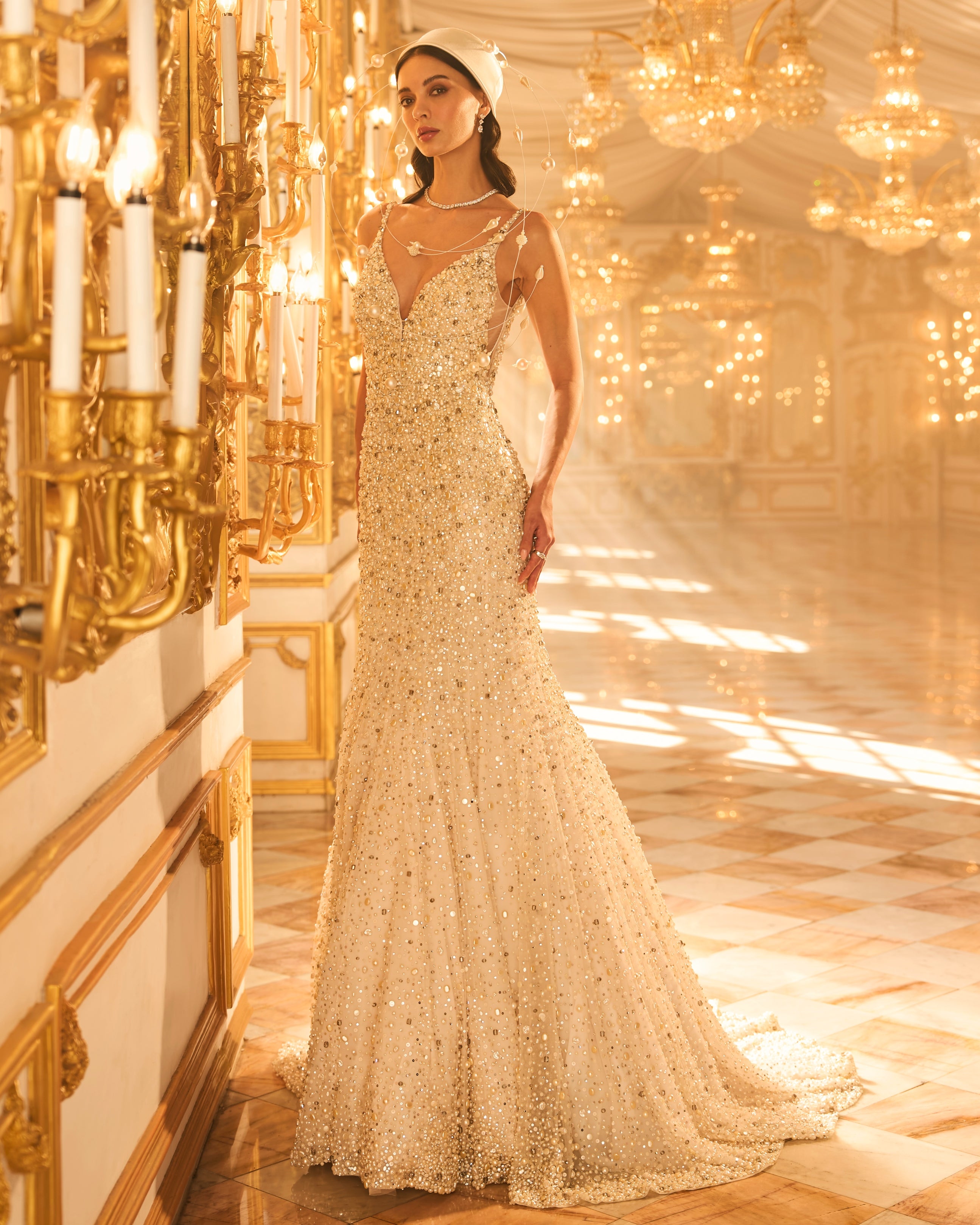 Ivory Pearl Trail Gown