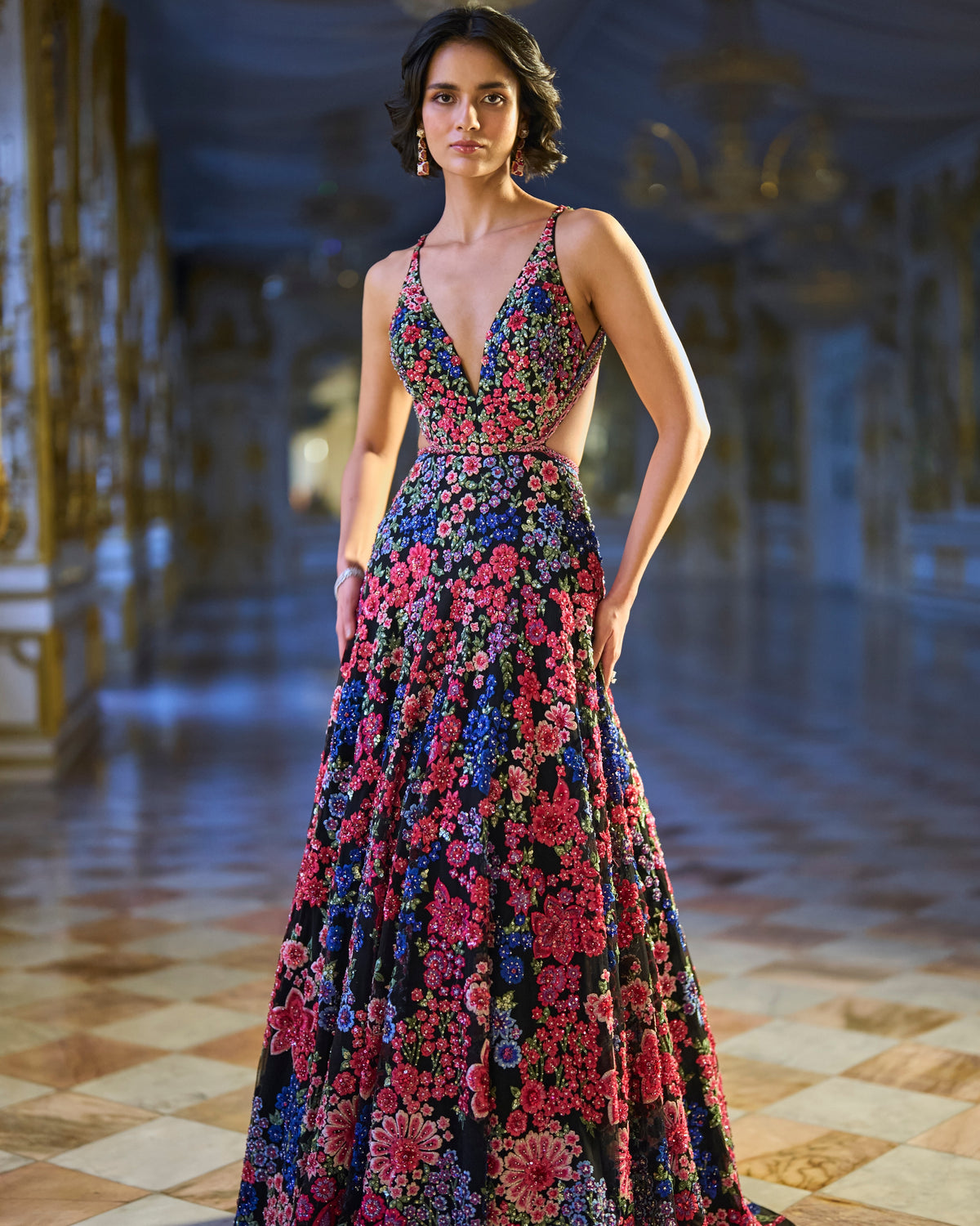 Multi-Coloured Floral Gown