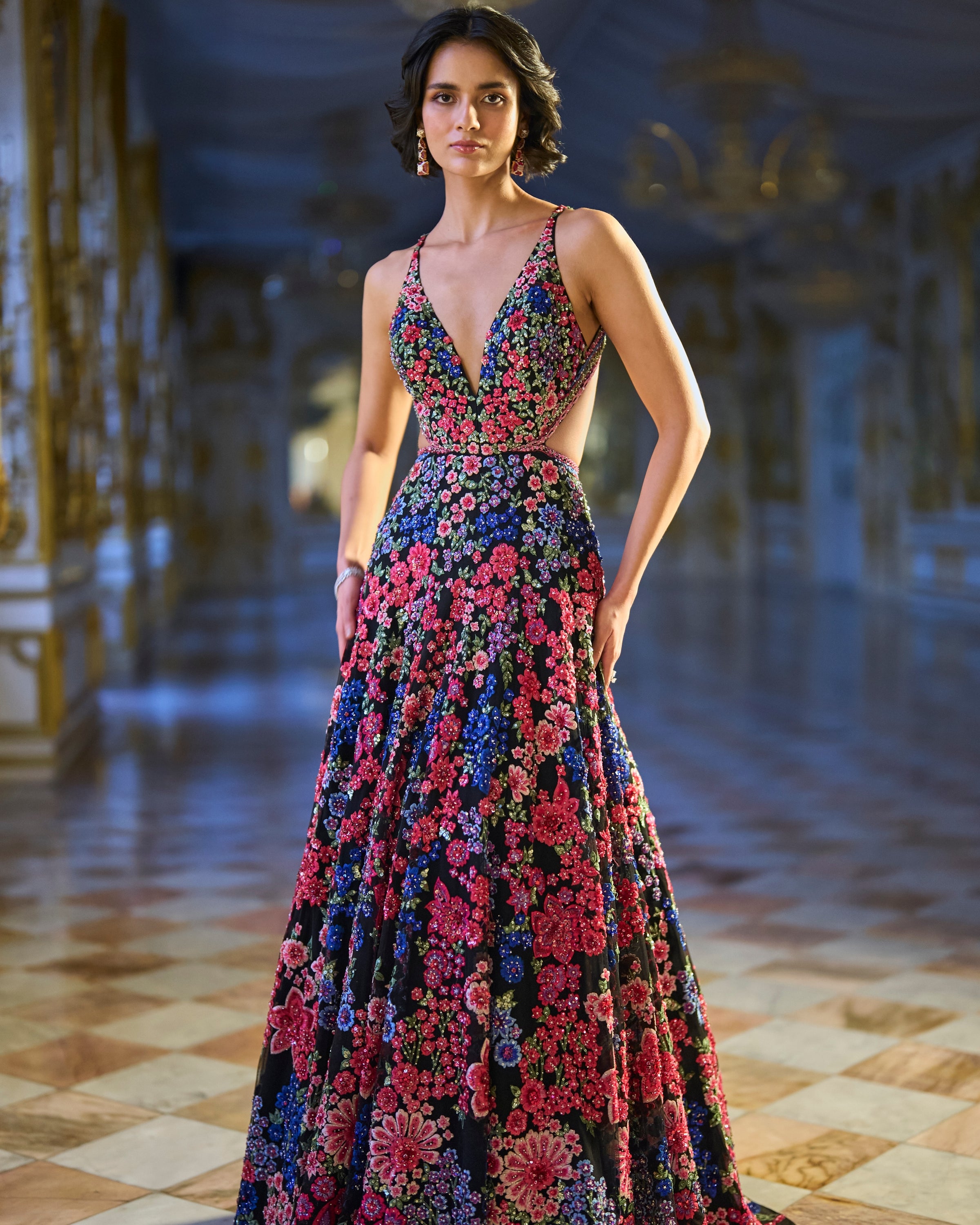 Multi-Coloured Floral Gown