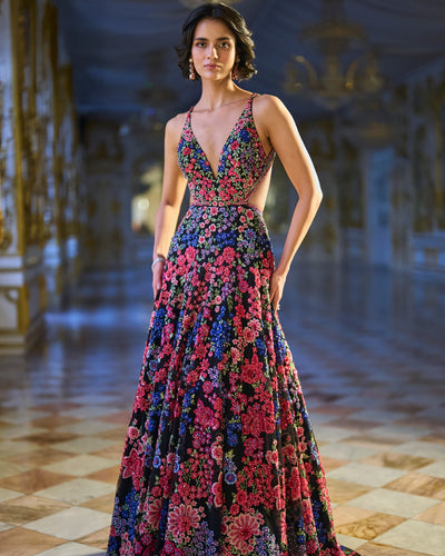 Multi-Coloured Floral Gown