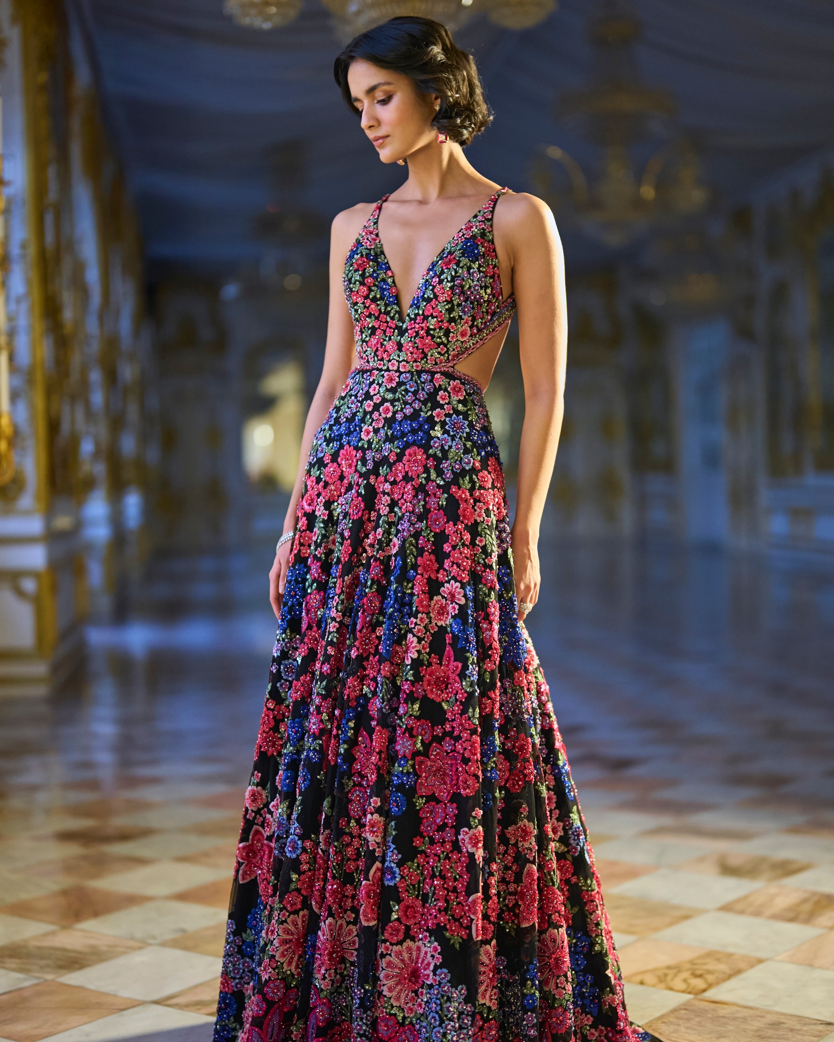 Multi-Coloured Floral Gown