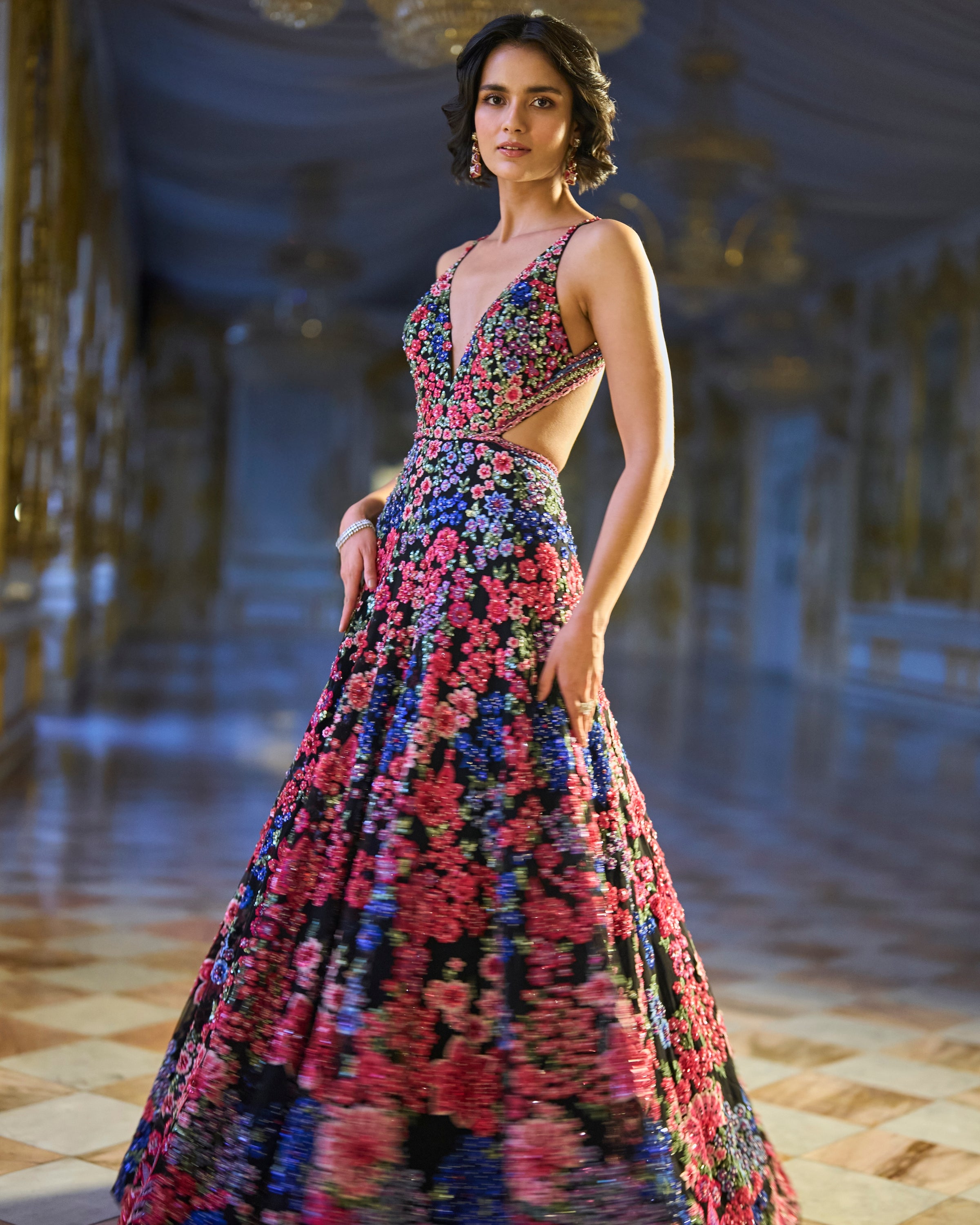 Multi-Coloured Floral Gown