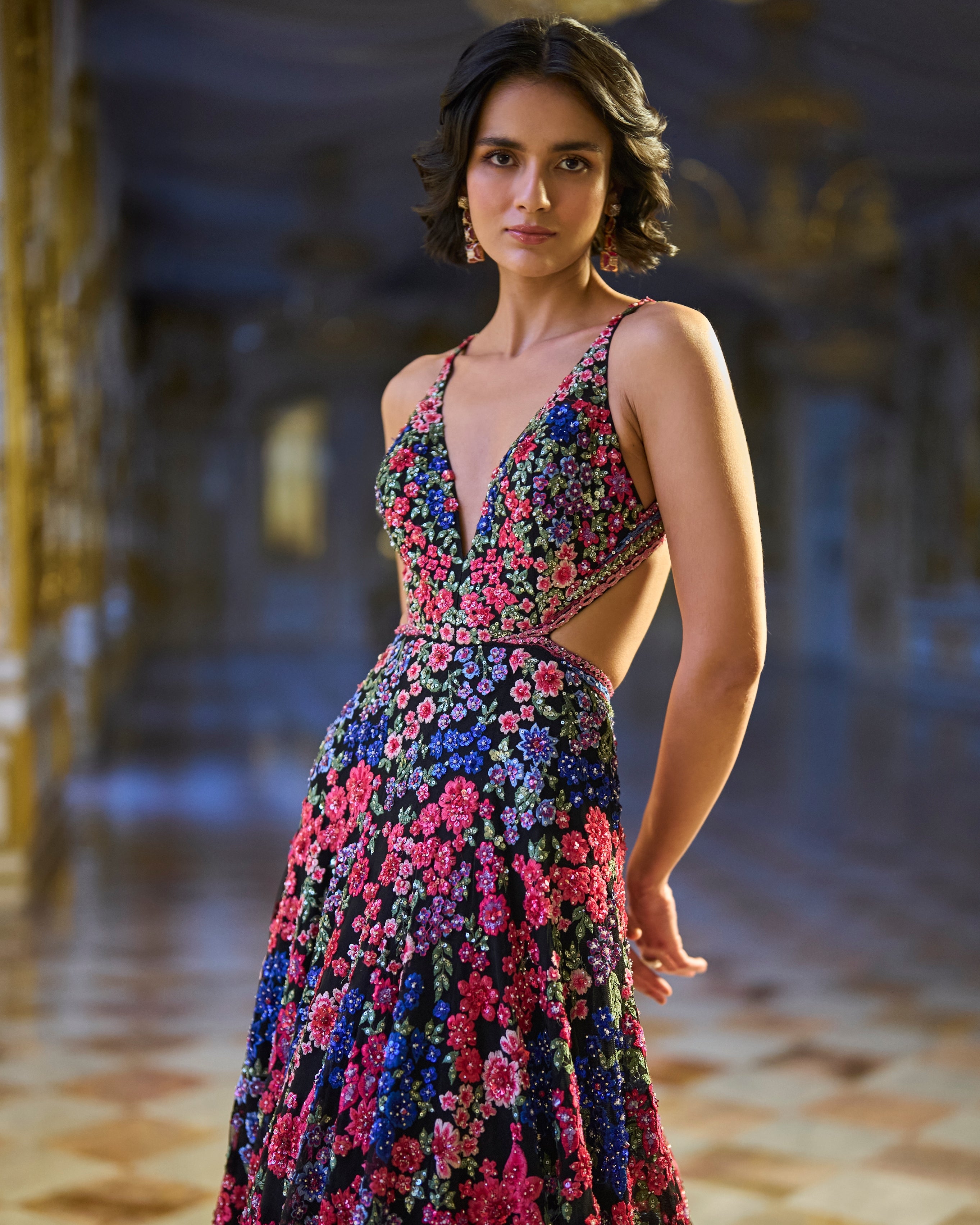 Multi-Coloured Floral Gown