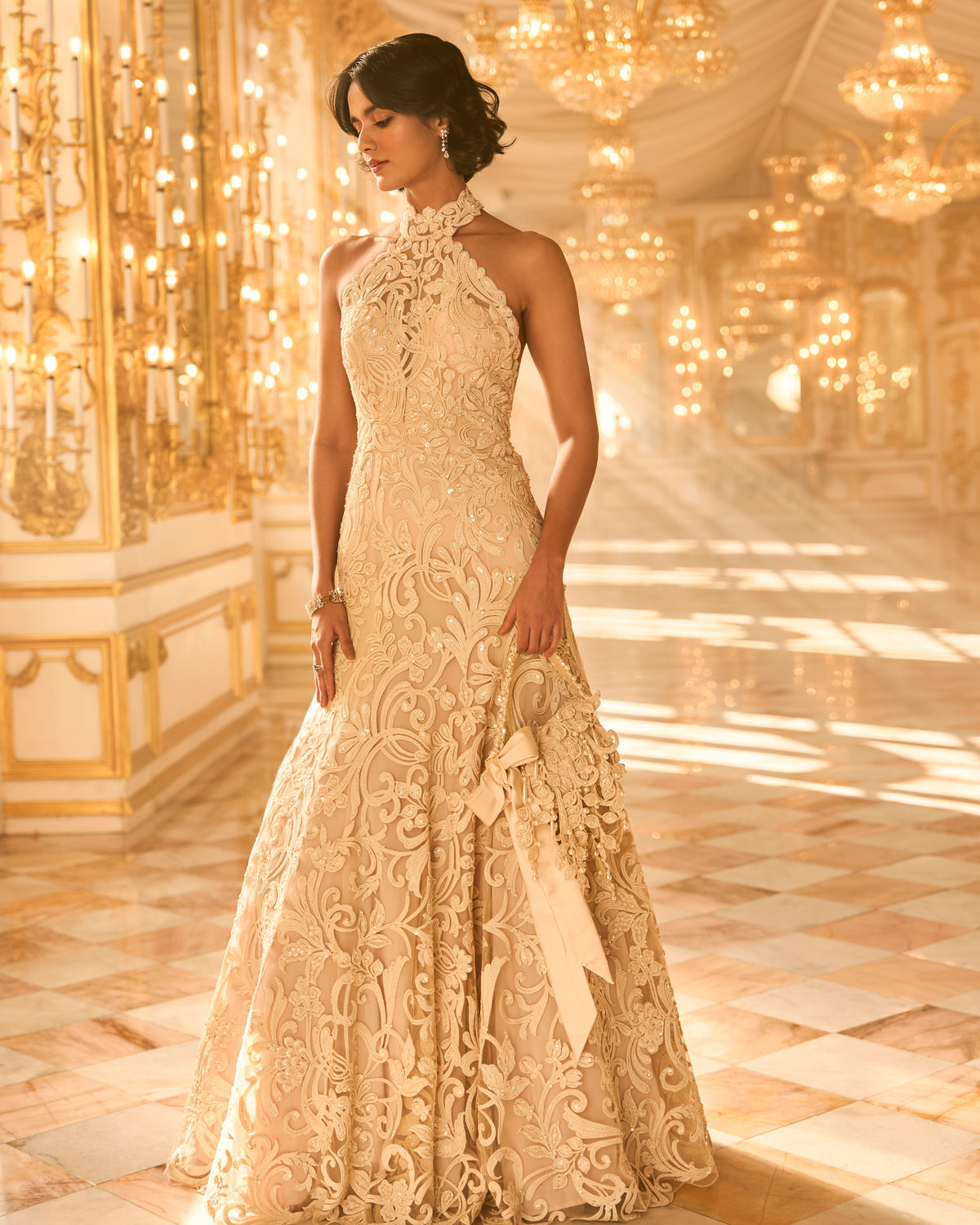 Nude Halter Neck Gown