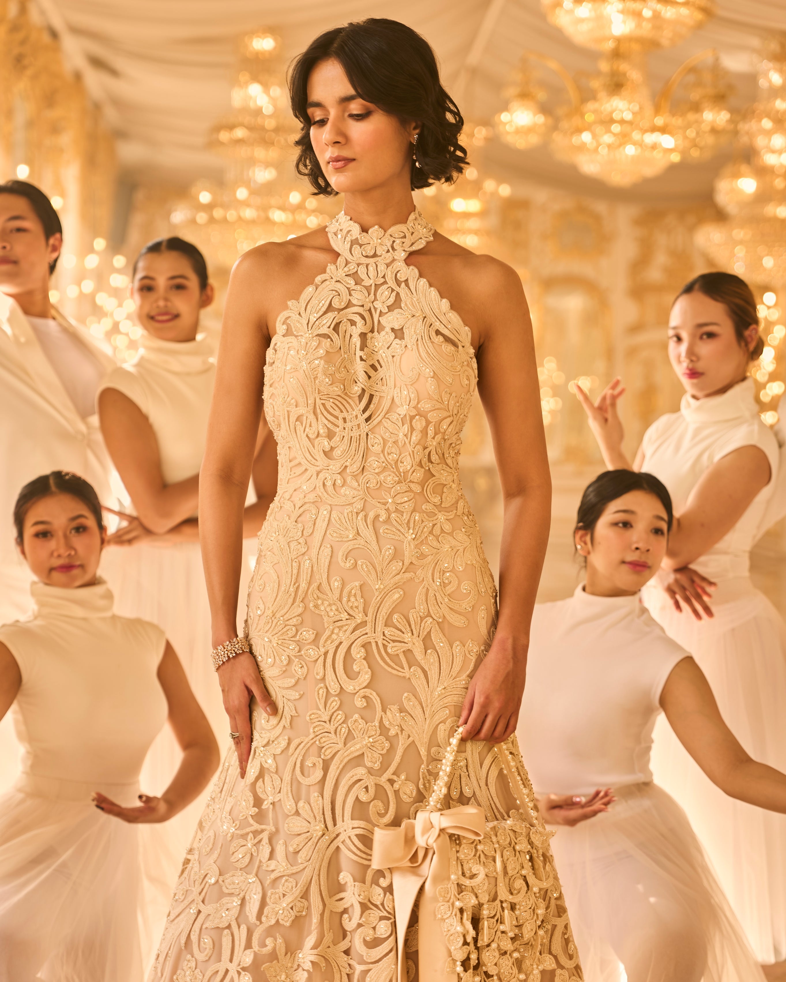 Nude Halter Neck Gown