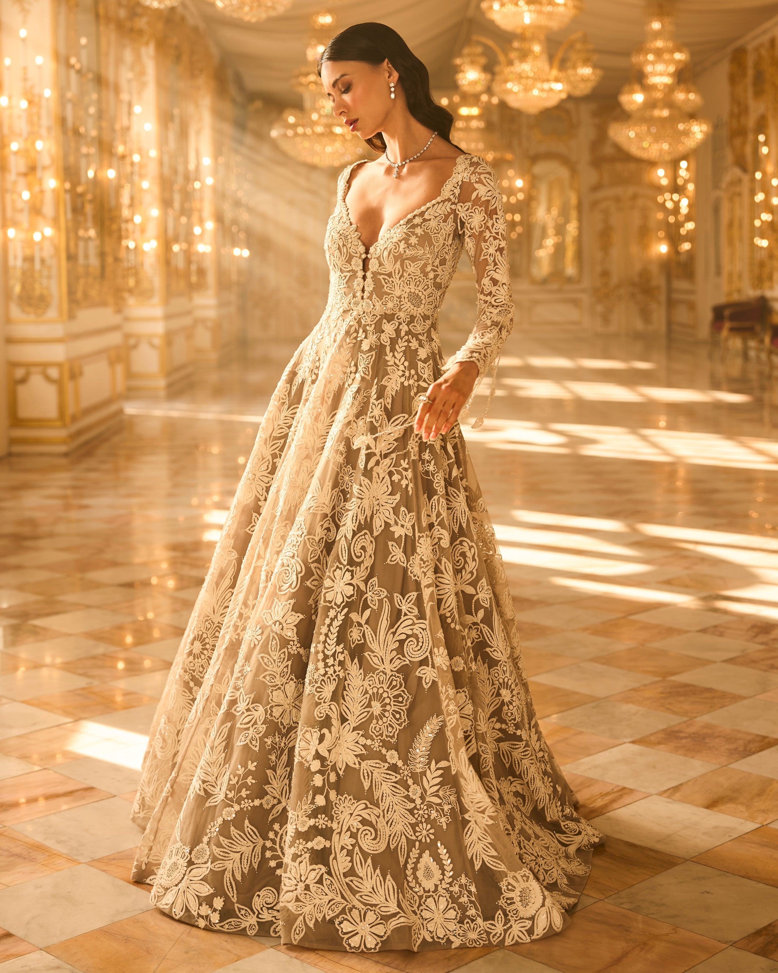 Slate Grey Floral Gown