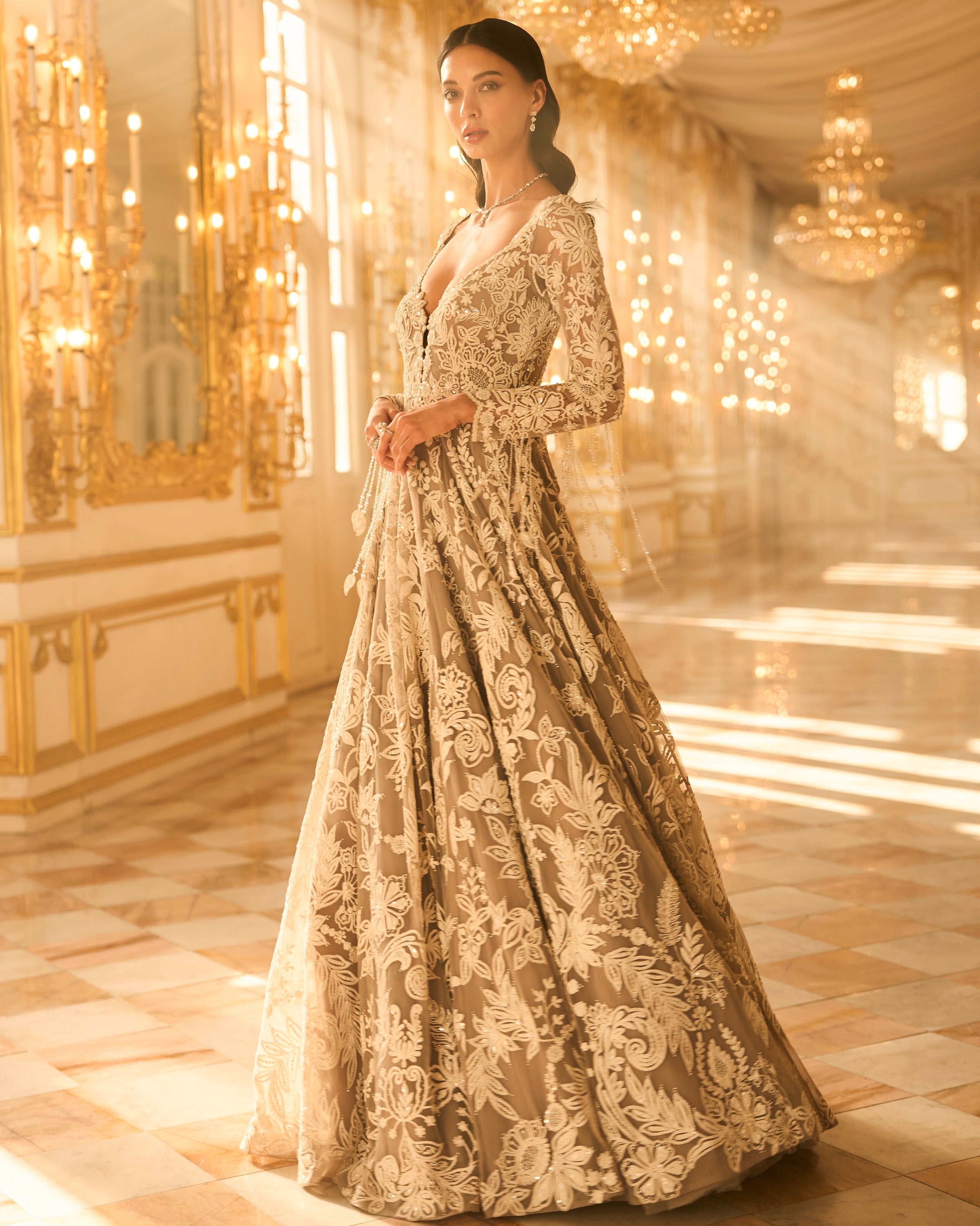 Slate Grey Floral Gown
