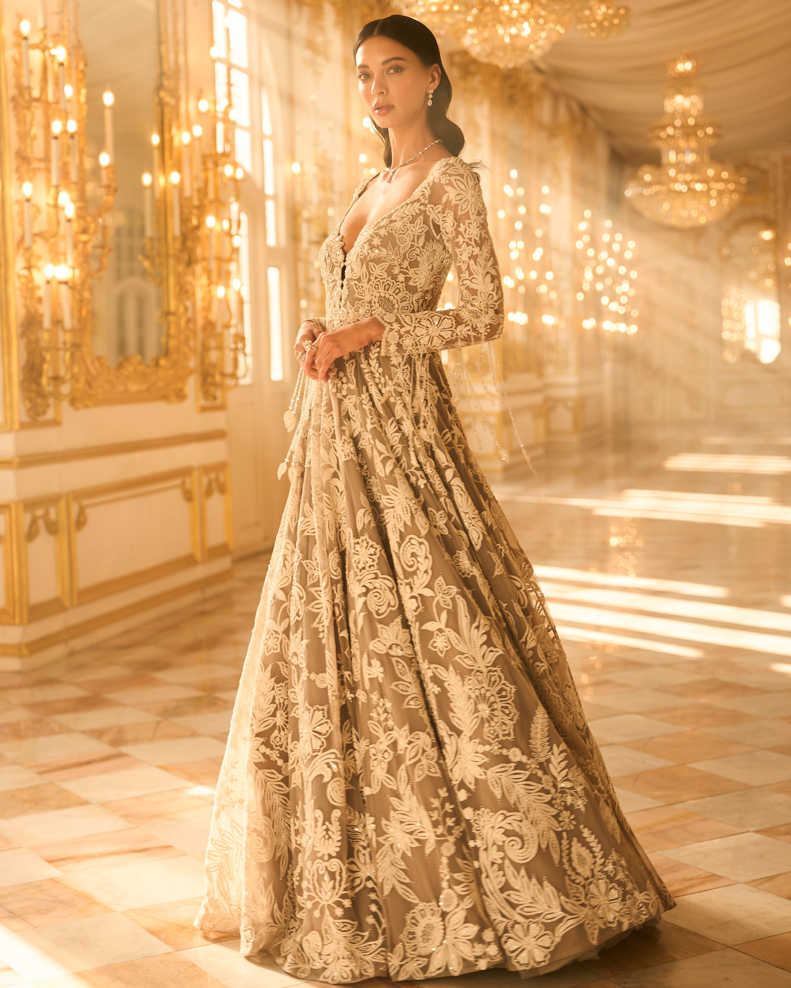 Slate Grey Floral Gown