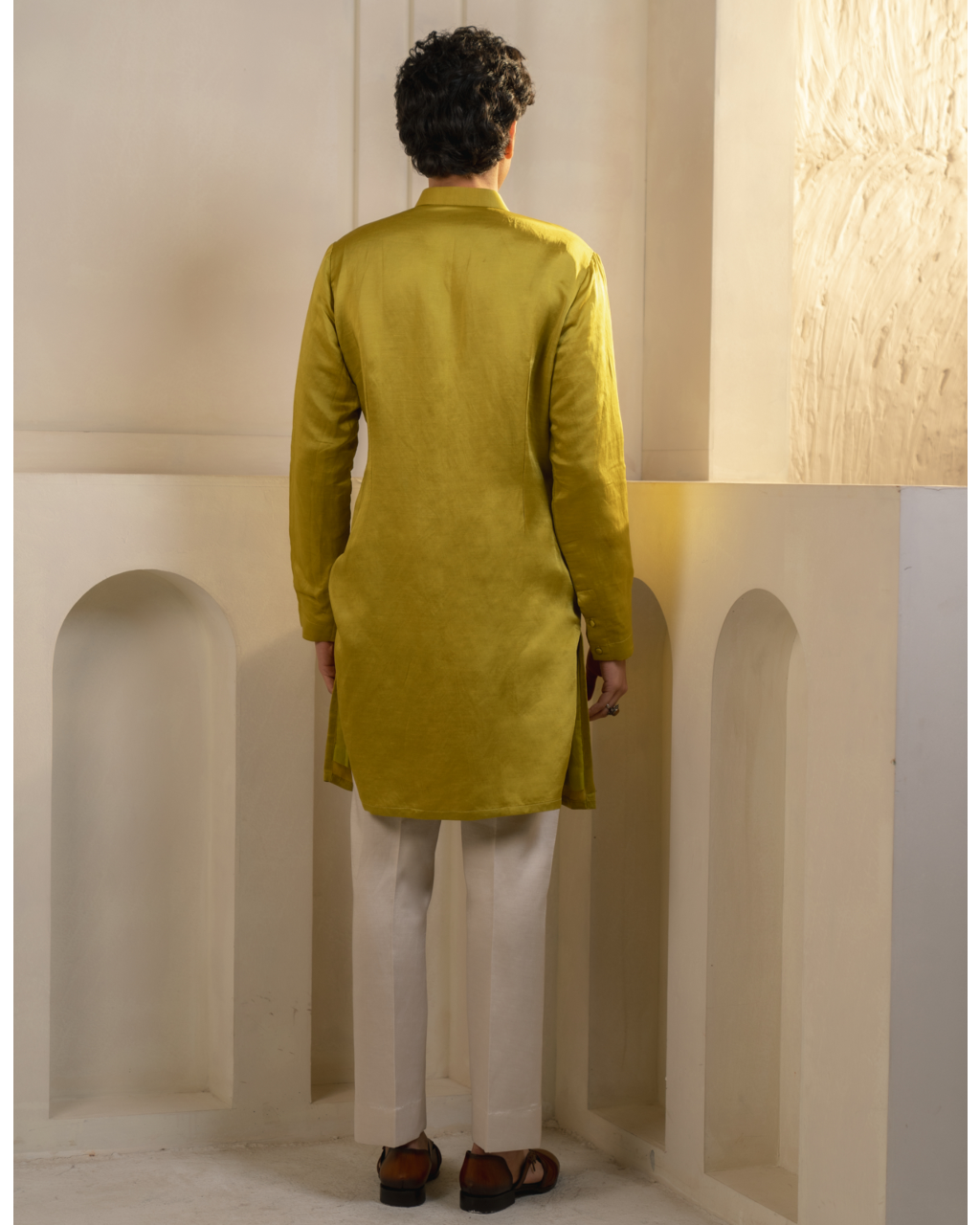 Gold Moss Linen Silk Kurta Set