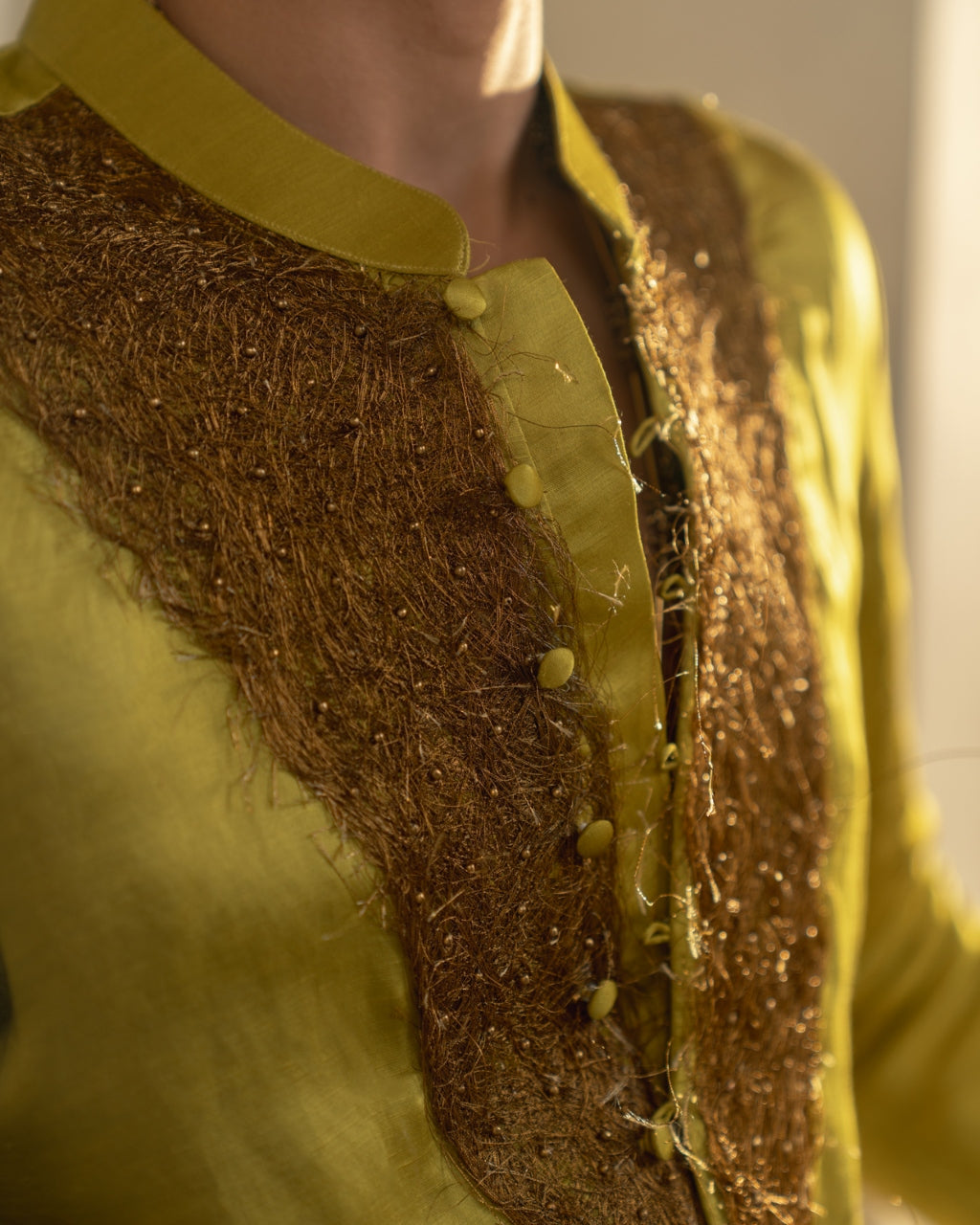 Gold Moss Linen Silk Kurta Set