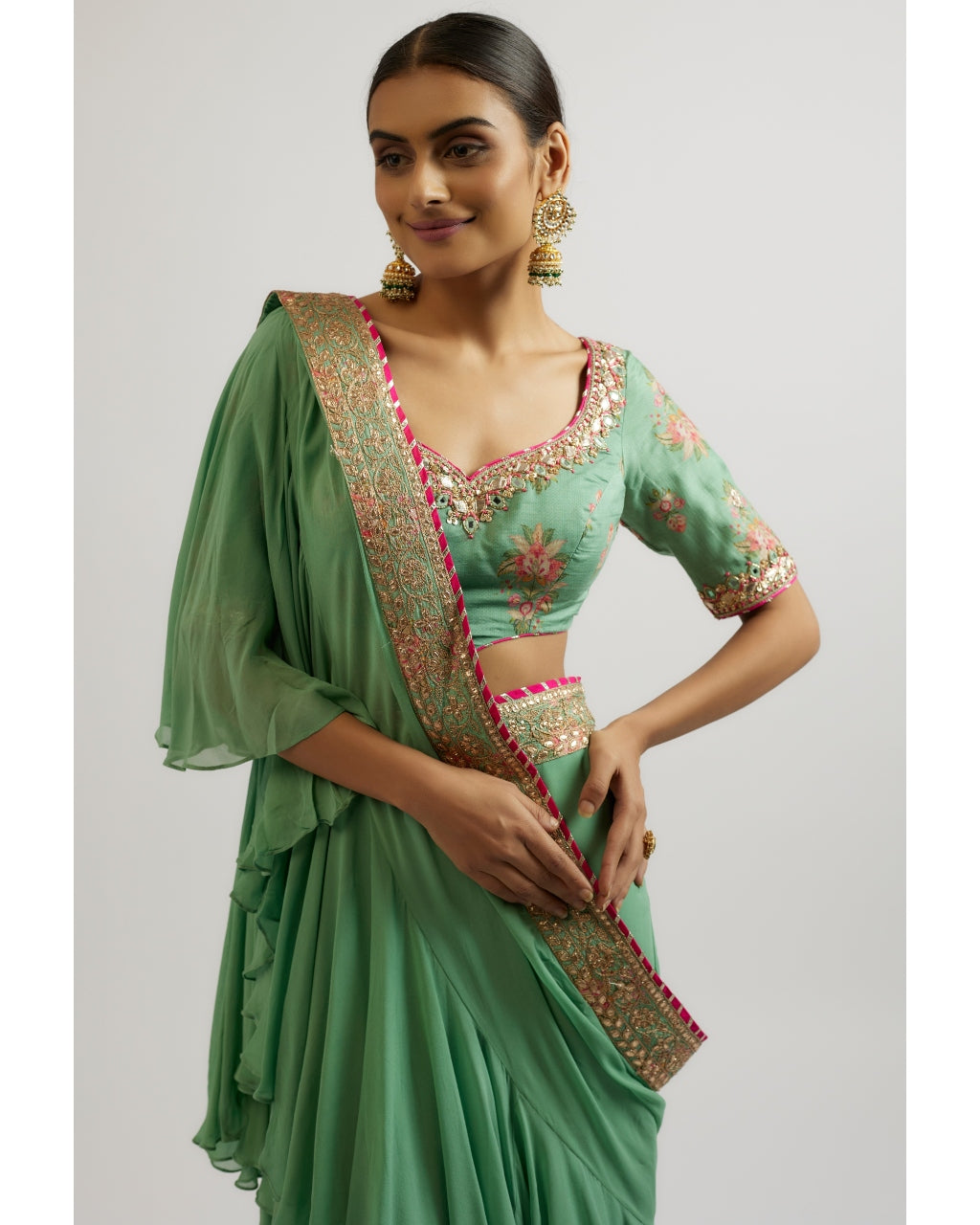 Mint Shefali Sari Set