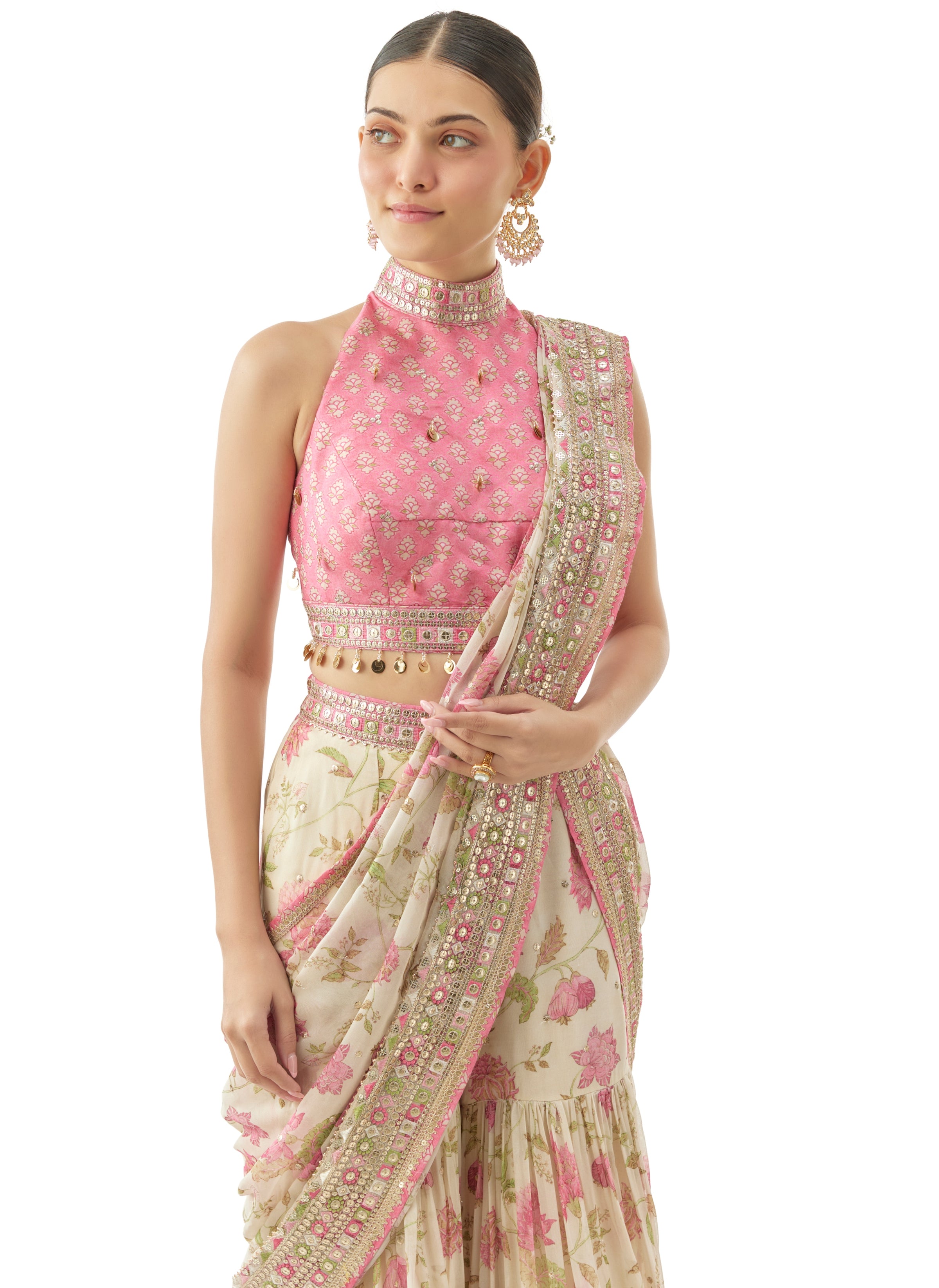 Ivory Pakhi Sharara Sari Set