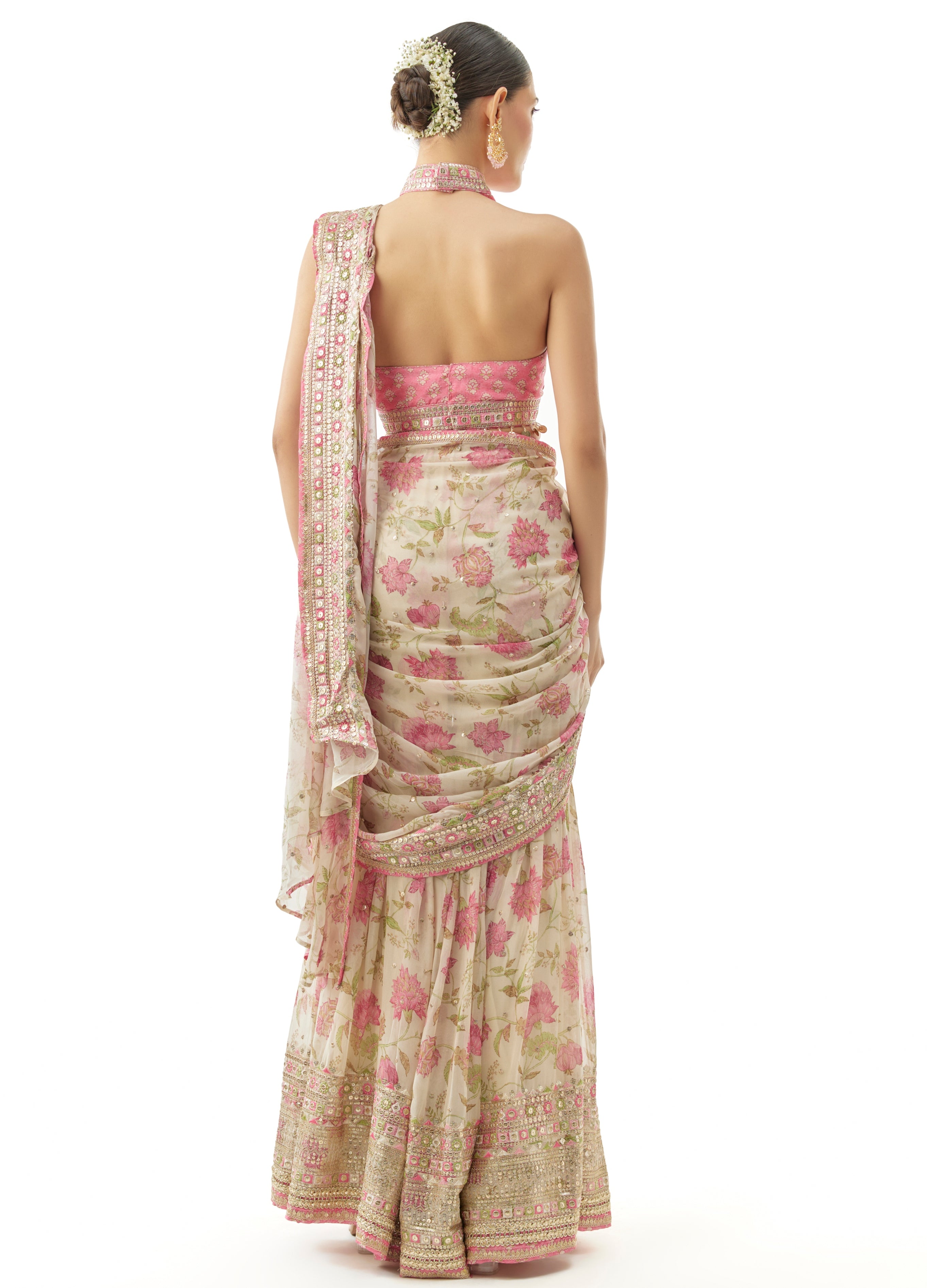 Ivory Pakhi Sharara Sari Set