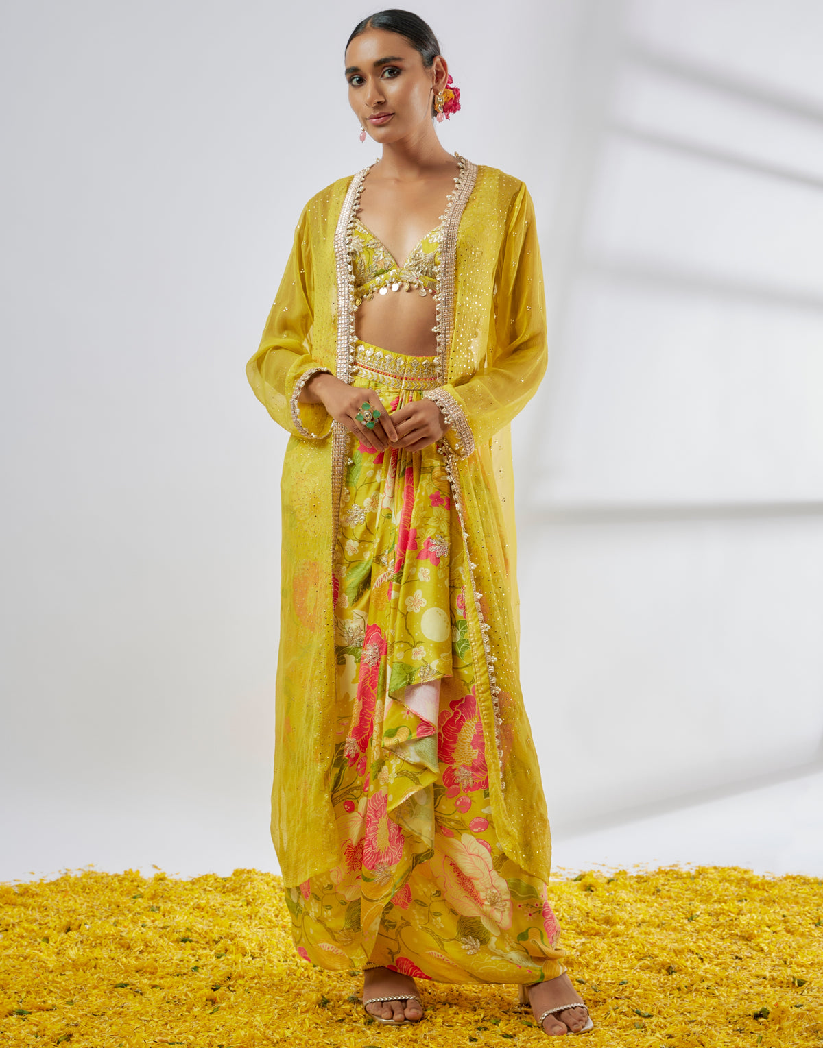 Yellow Saisha Drape Skirt Set