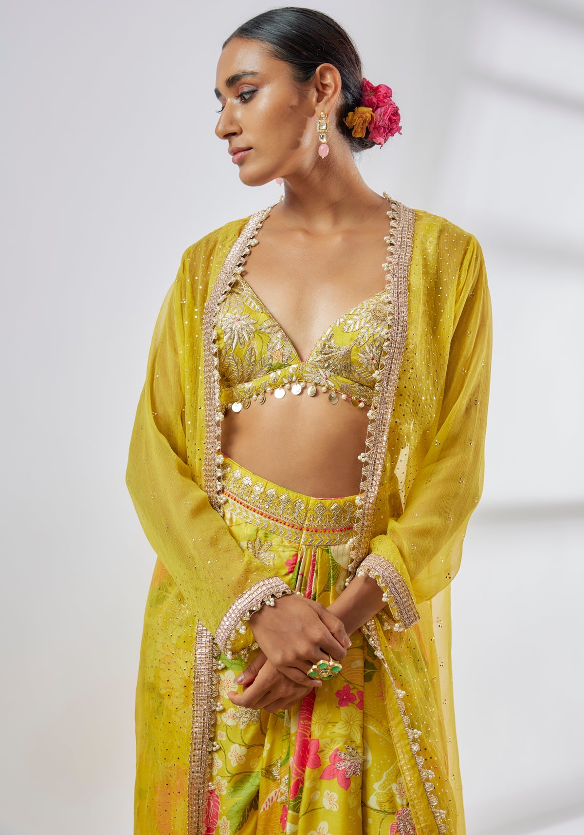 Yellow Saisha Drape Skirt Set