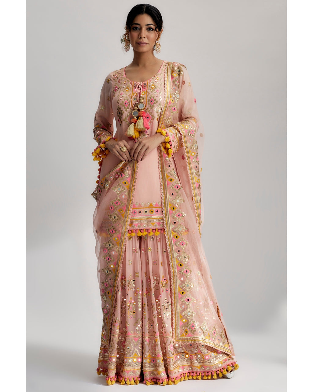 Pink Friya Short Kurta Gharara Set By Gopi Vaid
