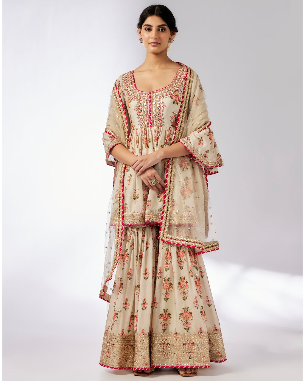 Ivory Prachi Peplum Gharara Set