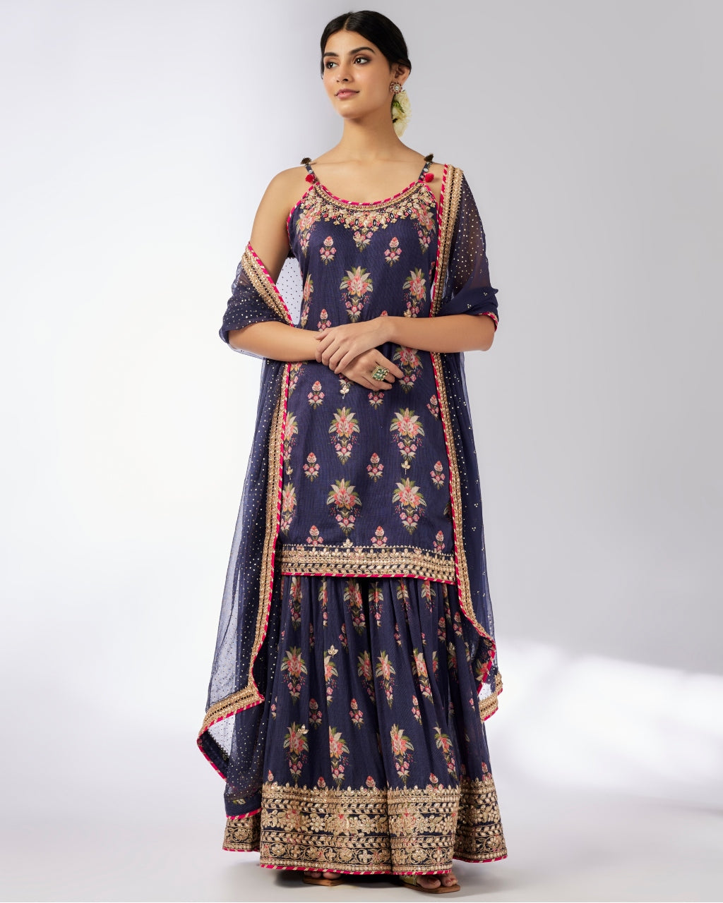 Navy Advika Strappy Gharara Set