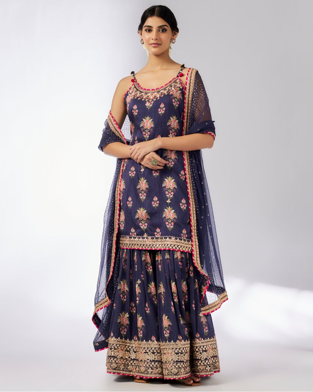 Navy Advika Strappy Gharara Set