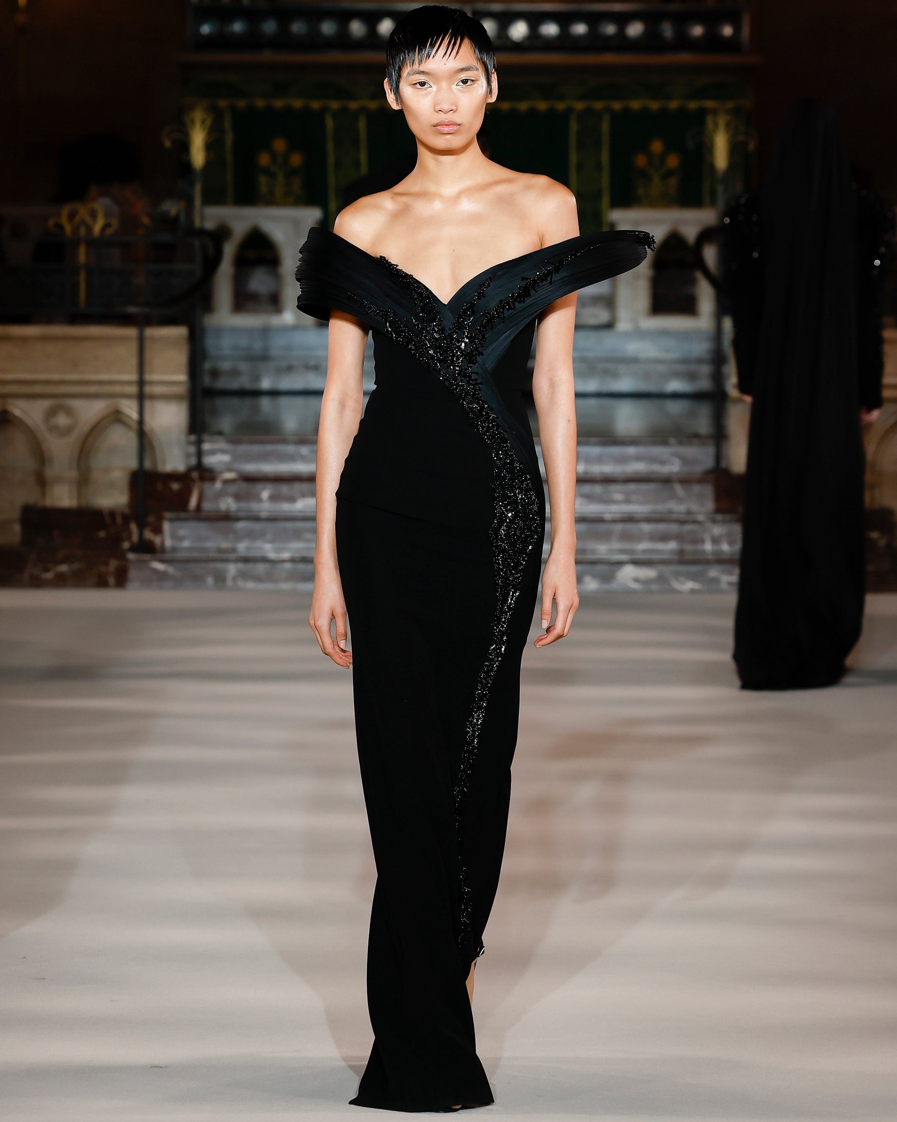 The Glacier Embroidery Column Gown