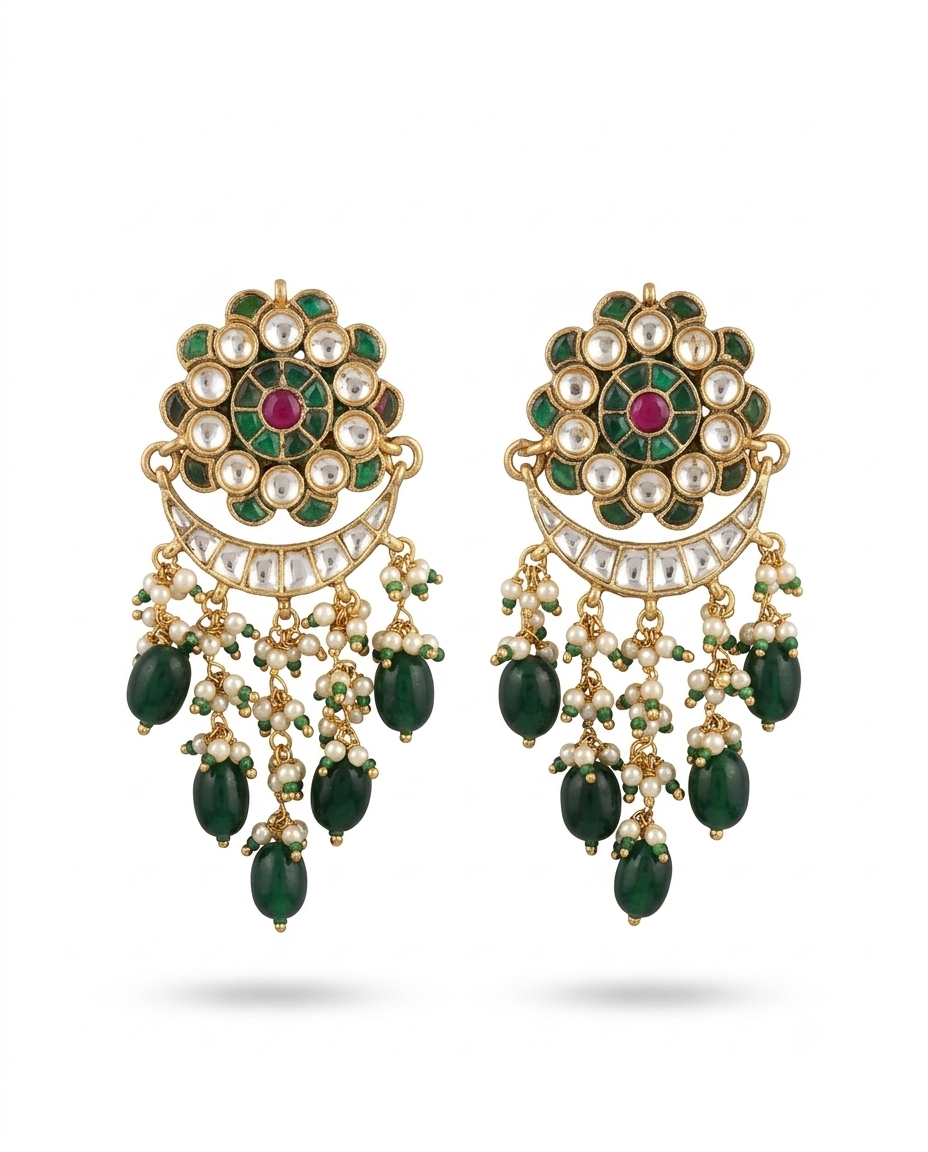 Kundan Earring With Green Pearls