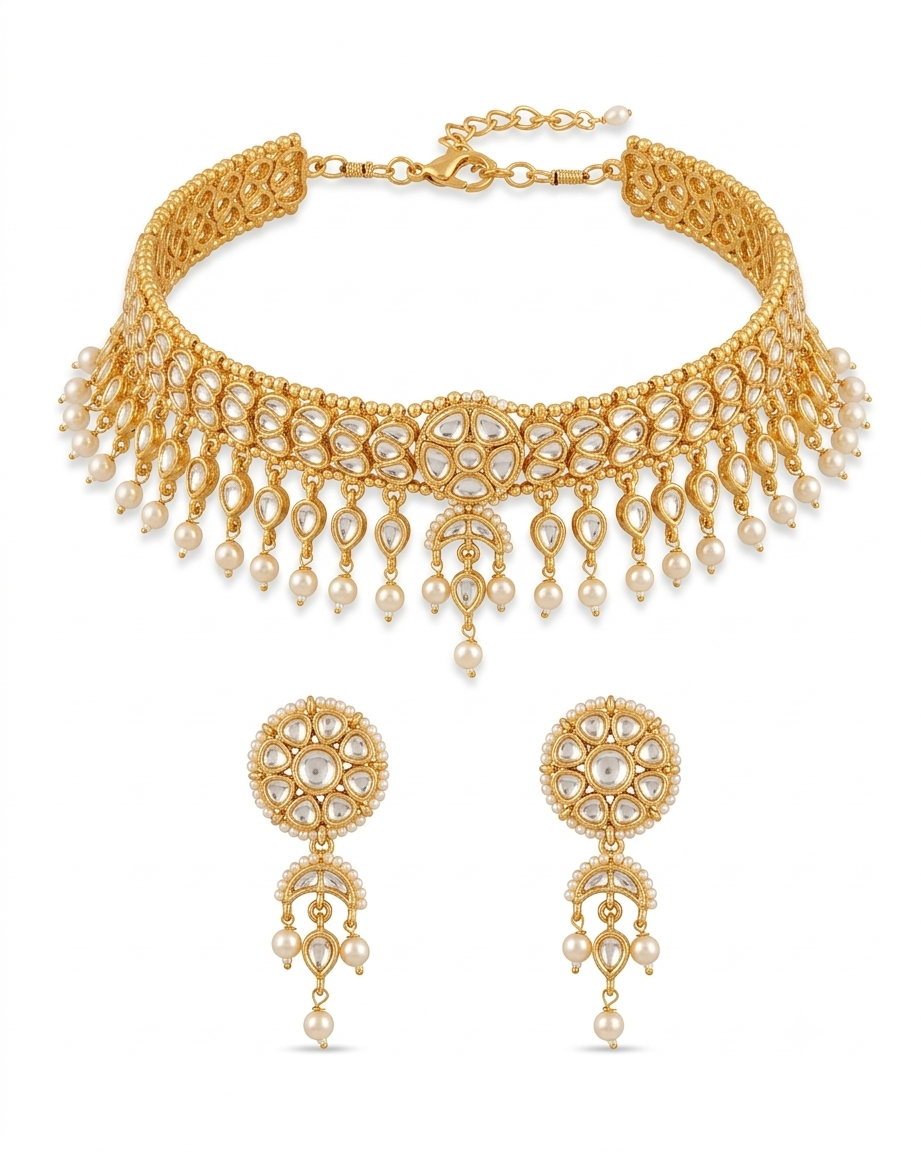 Golden Cascade Kundan Necklace Set