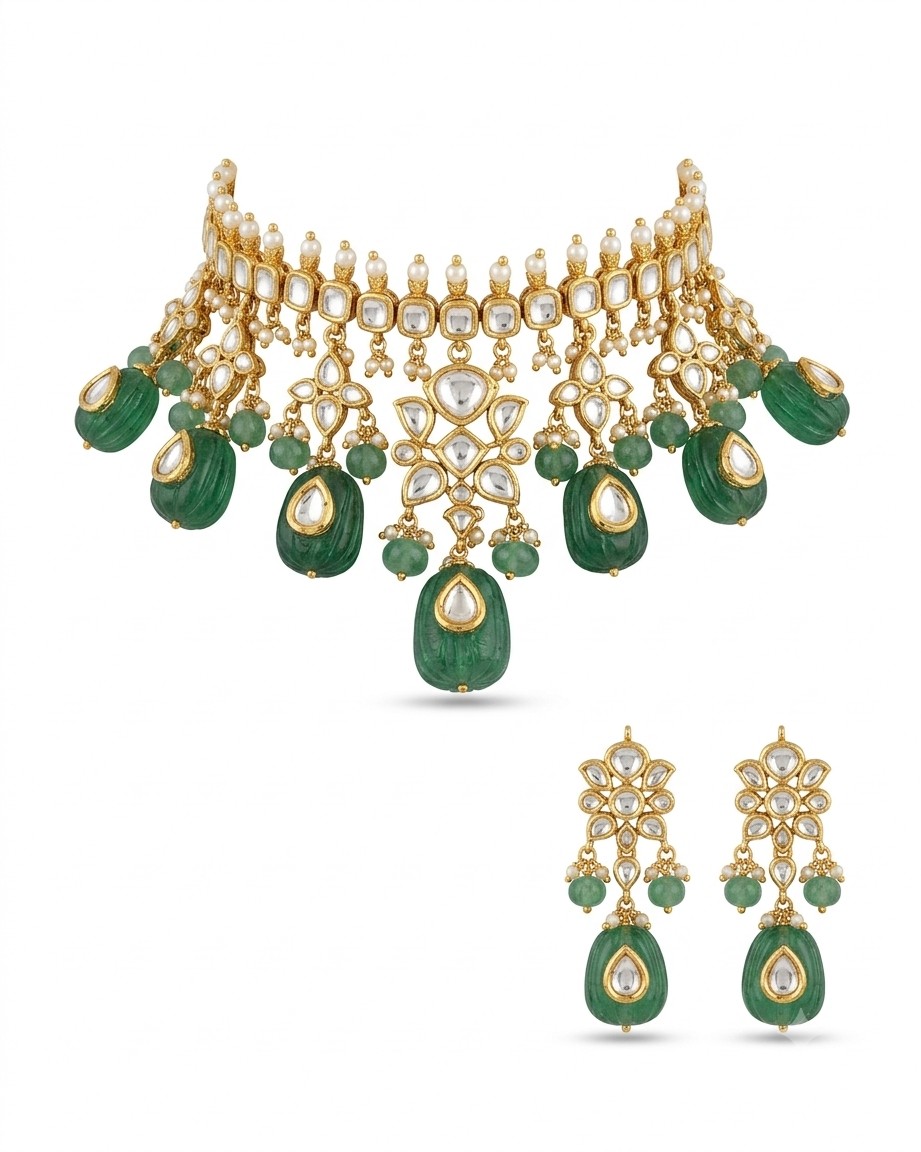 Adhuri Emerald Drops Necklace Set