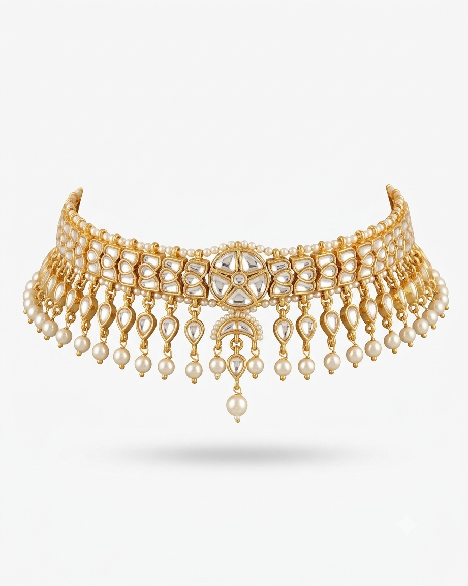 Golden Cascade Kundan Necklace Set